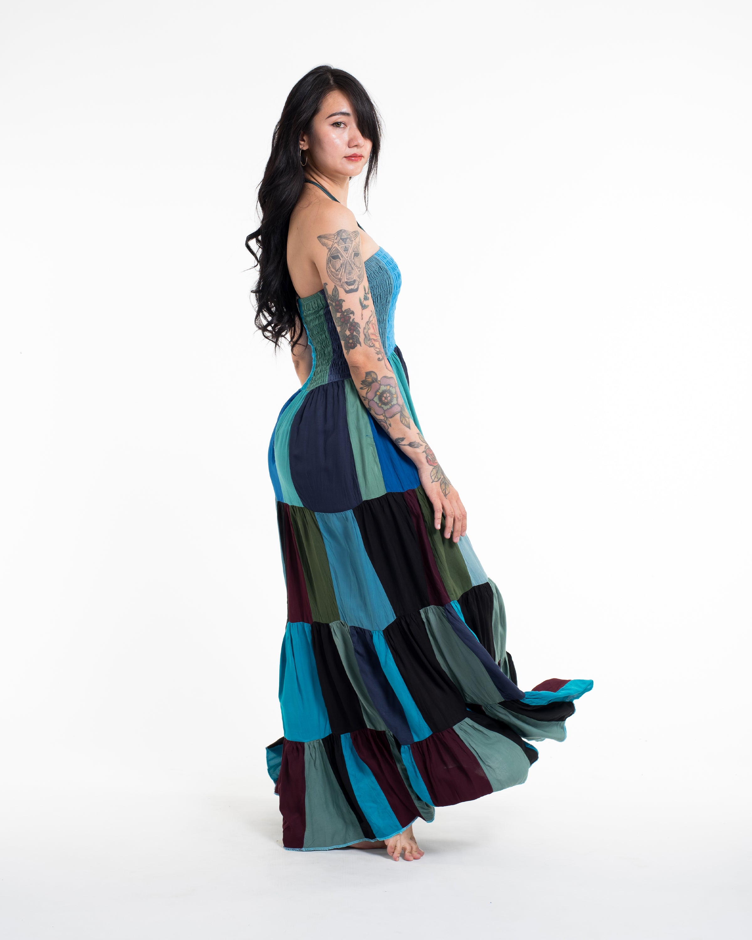 Upcycled Patchwork Maxi Dress in Blue
