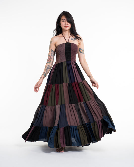 Upcycled Patchwork Maxi Dress in Brown