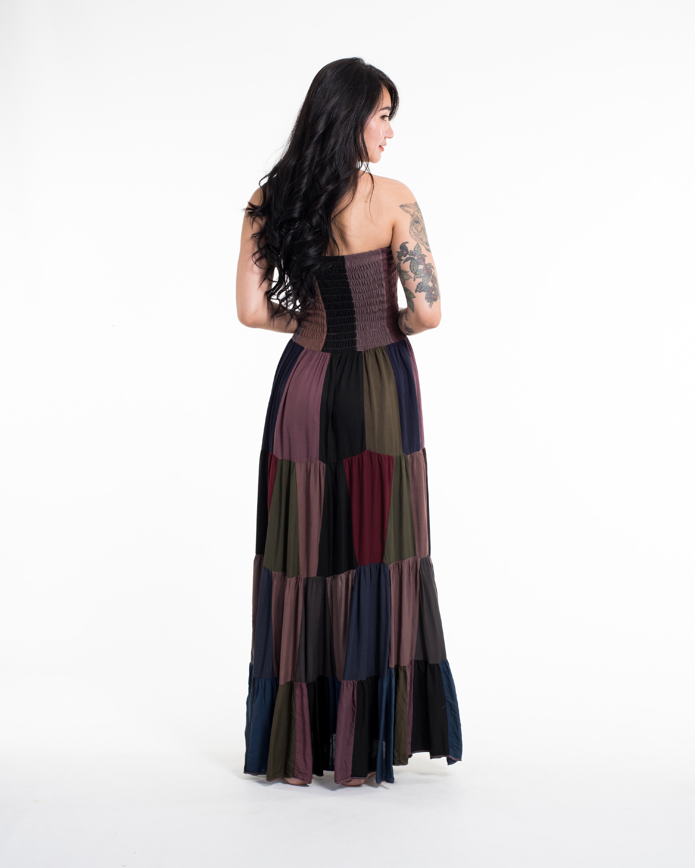 Upcycled Patchwork Maxi Dress in Brown