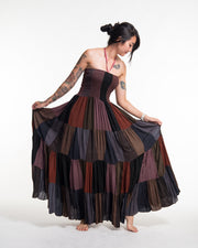 Upcycled Patchwork Maxi Dress in Brown