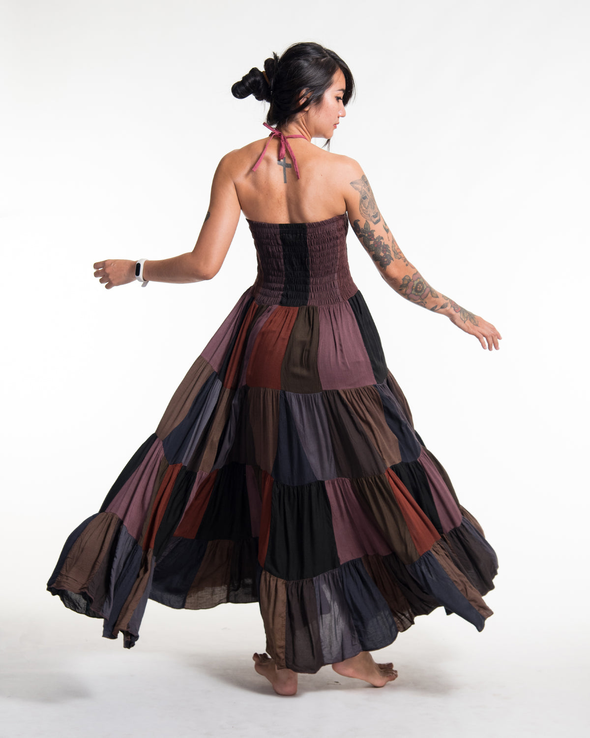 Upcycled Patchwork Maxi Dress in Brown