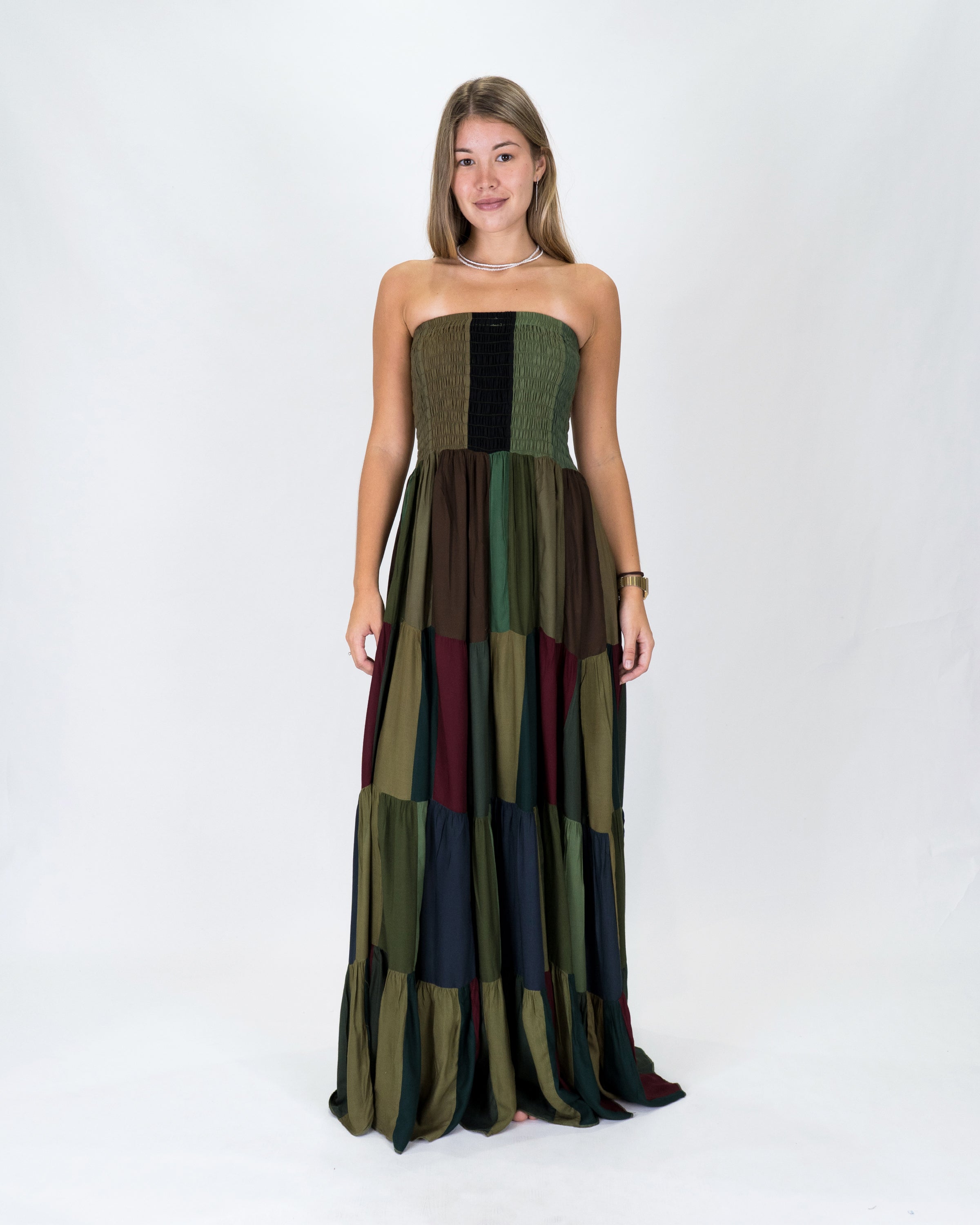 Upcycled Patchwork Maxi Dress in Green