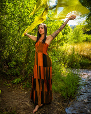 Upcycled Patchwork Maxi Dress in Orange