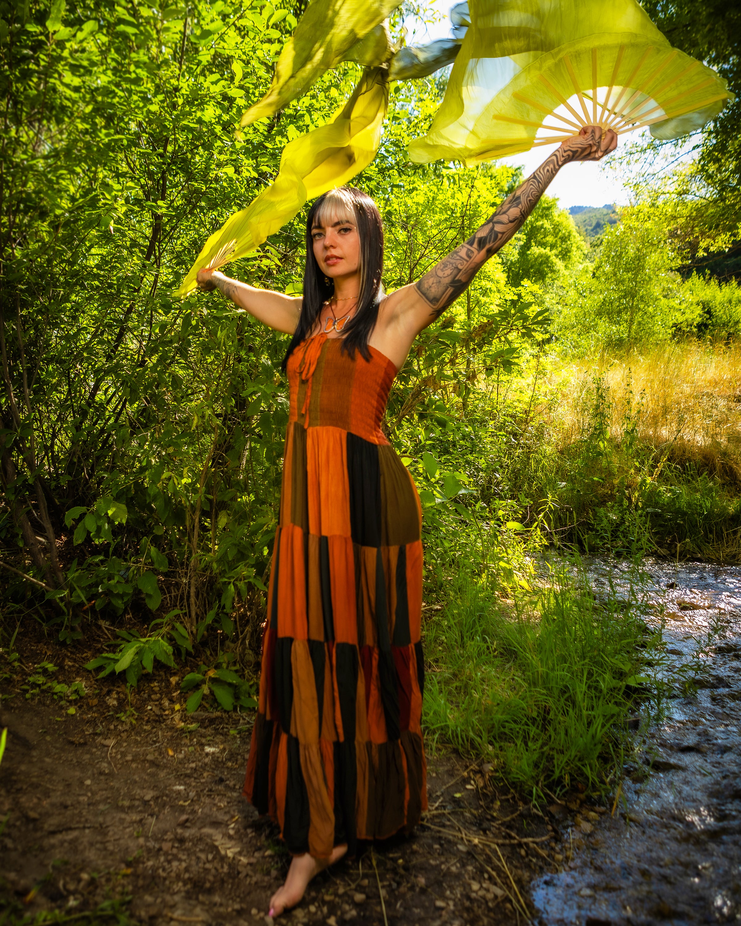 Upcycled Patchwork Maxi Dress in Orange