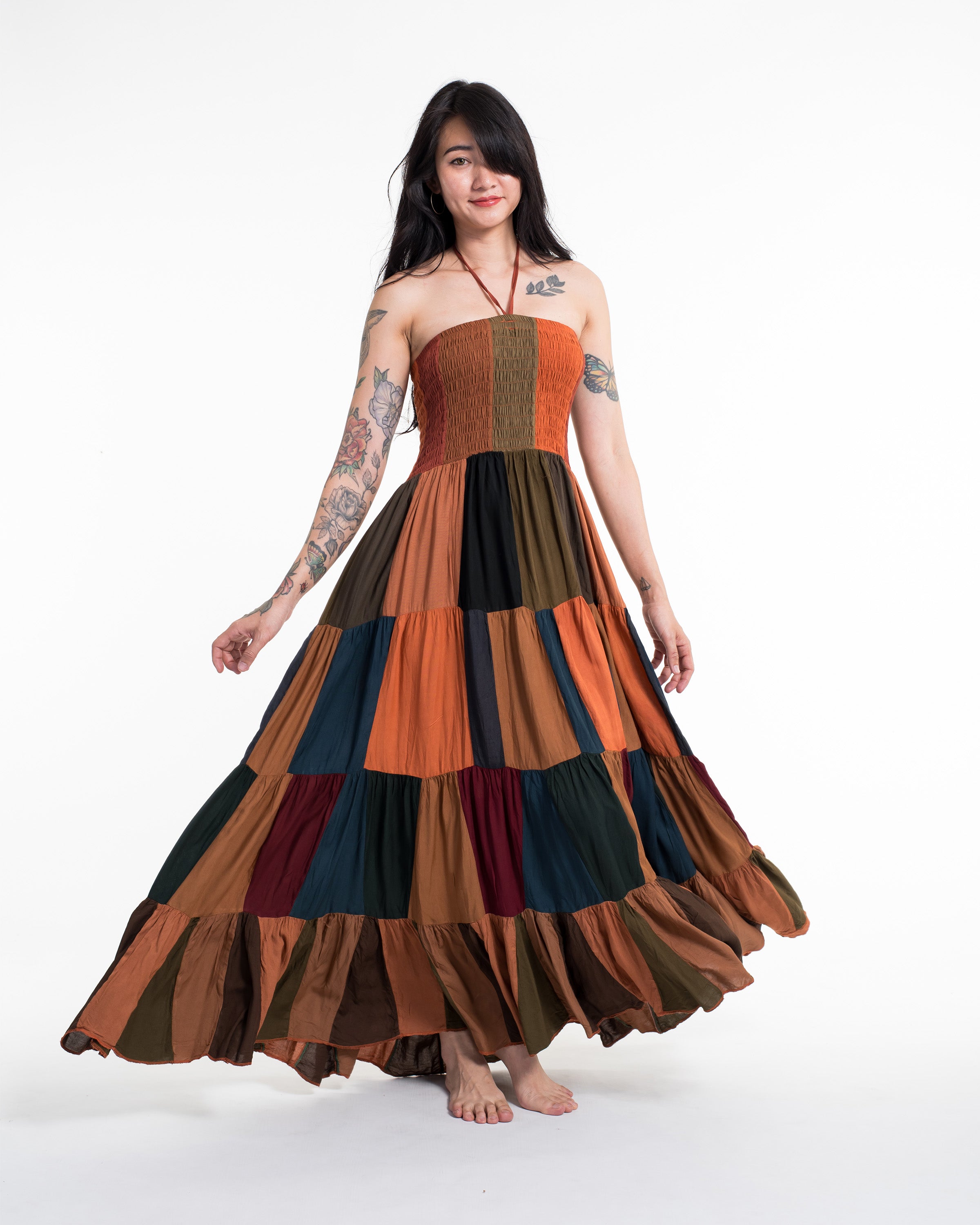 Upcycled Patchwork Maxi Dress in Orange