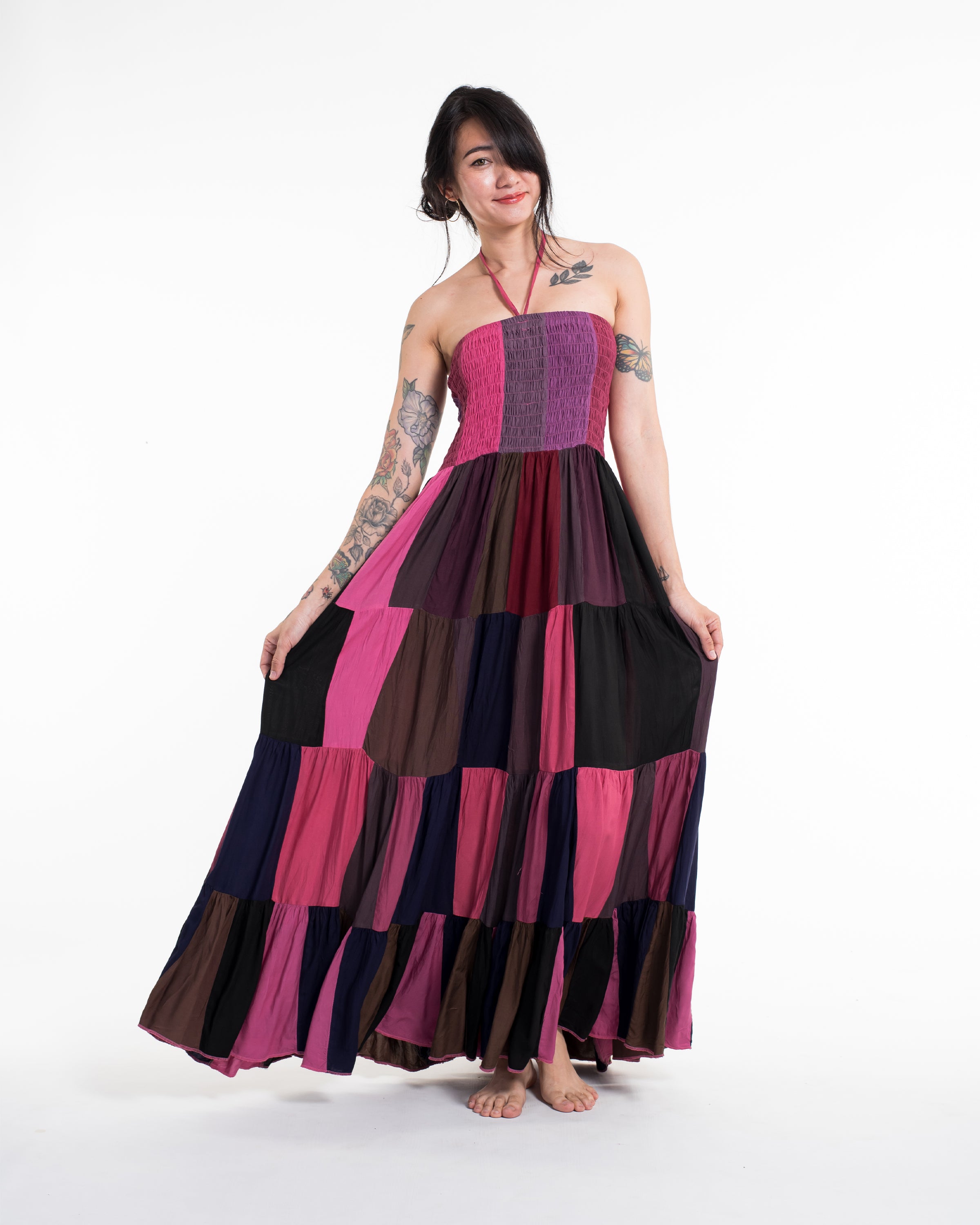 Upcycled Patchwork Maxi Dress in Pink