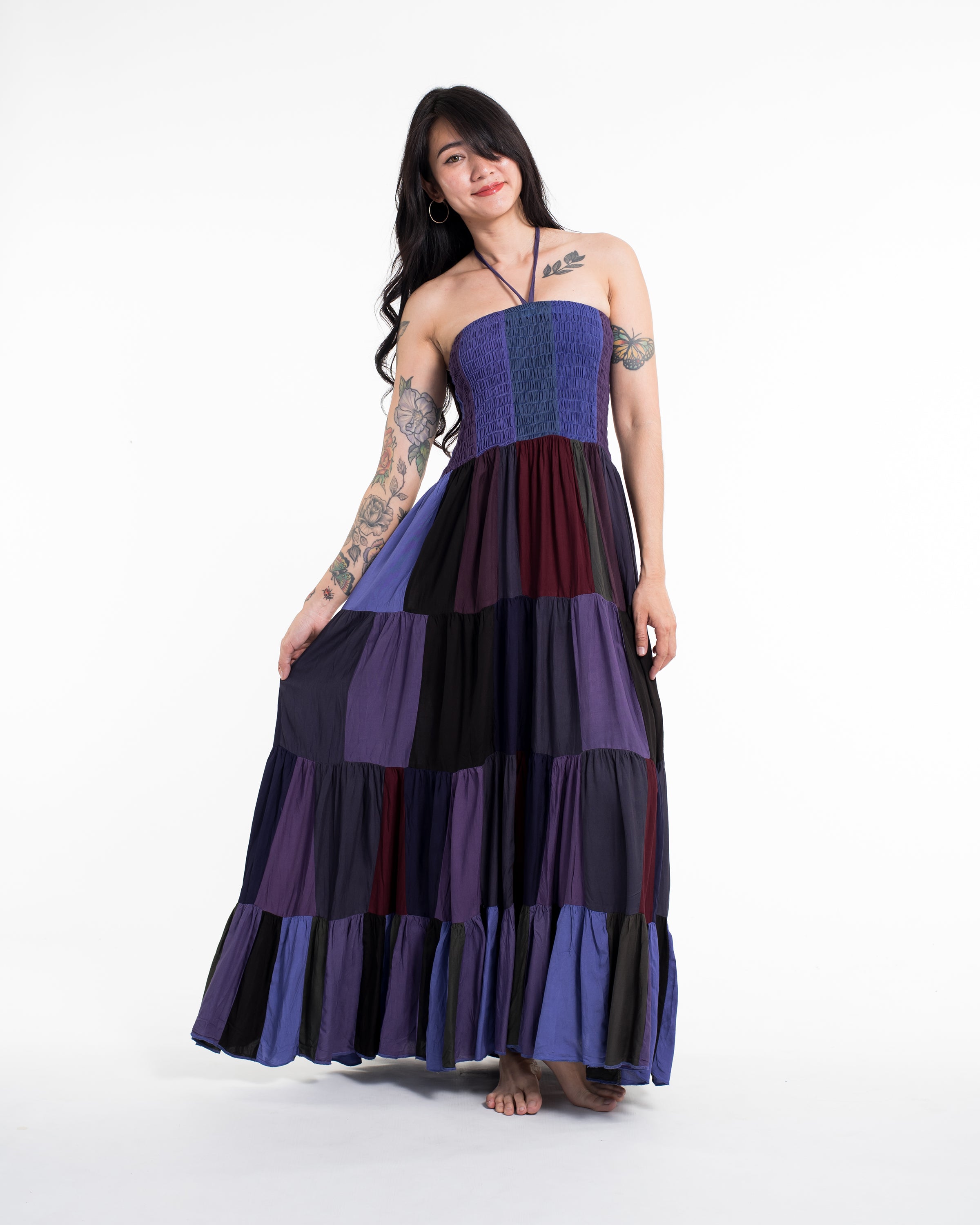 Upcycled Patchwork Maxi Dress in Purple