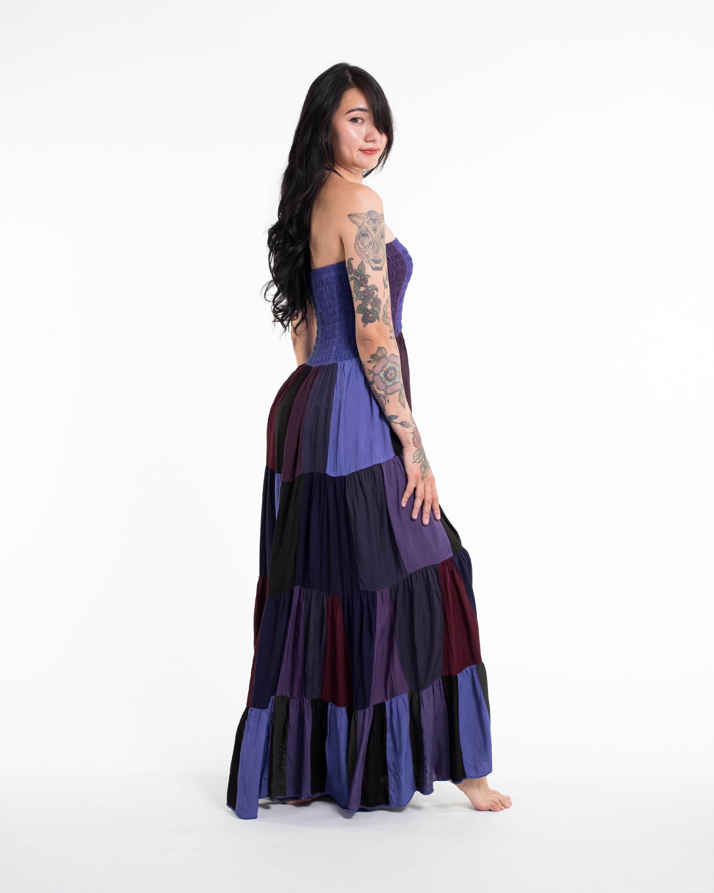 Upcycled Patchwork Maxi Dress in Purple