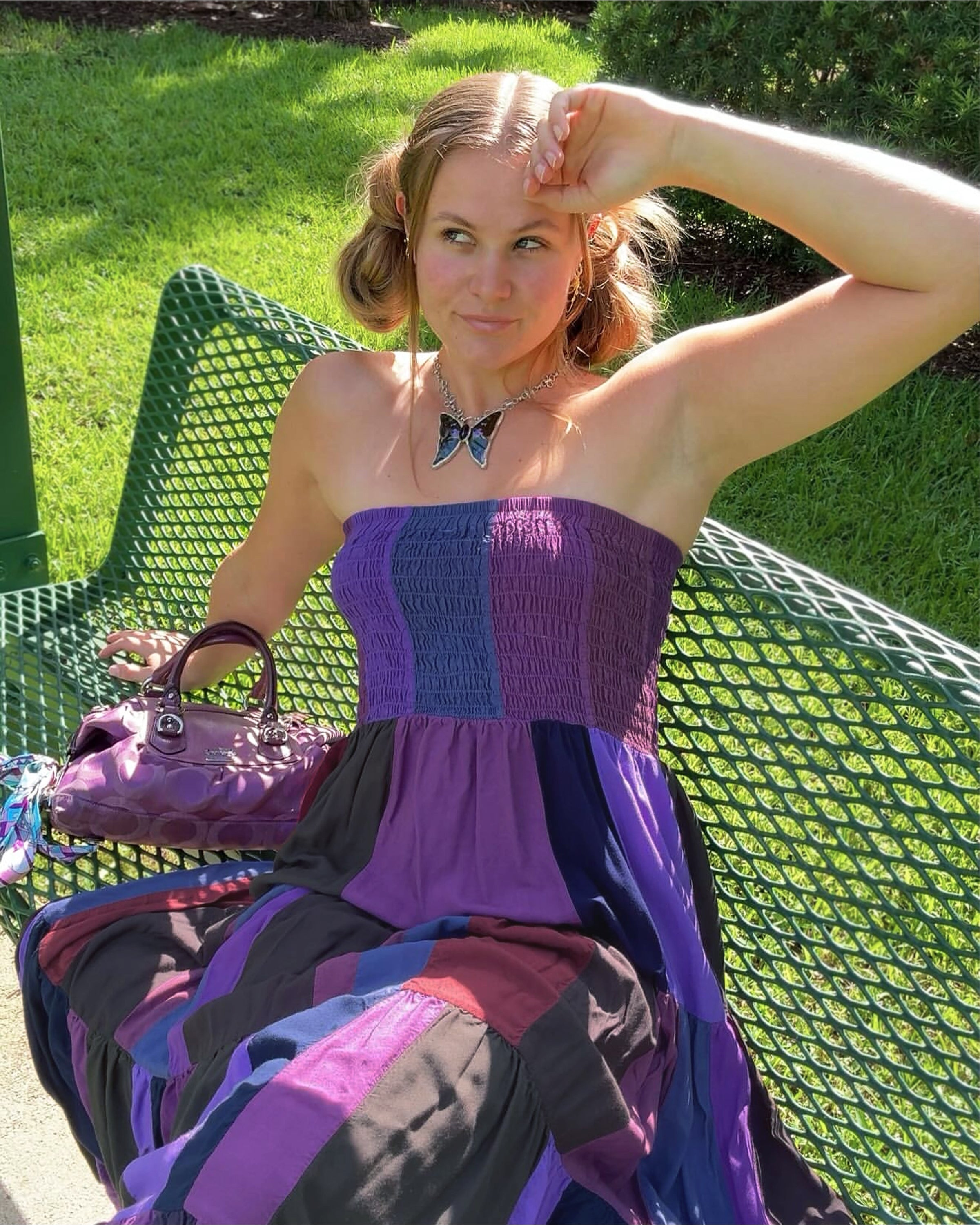 Upcycled Patchwork Maxi Dress in Purple