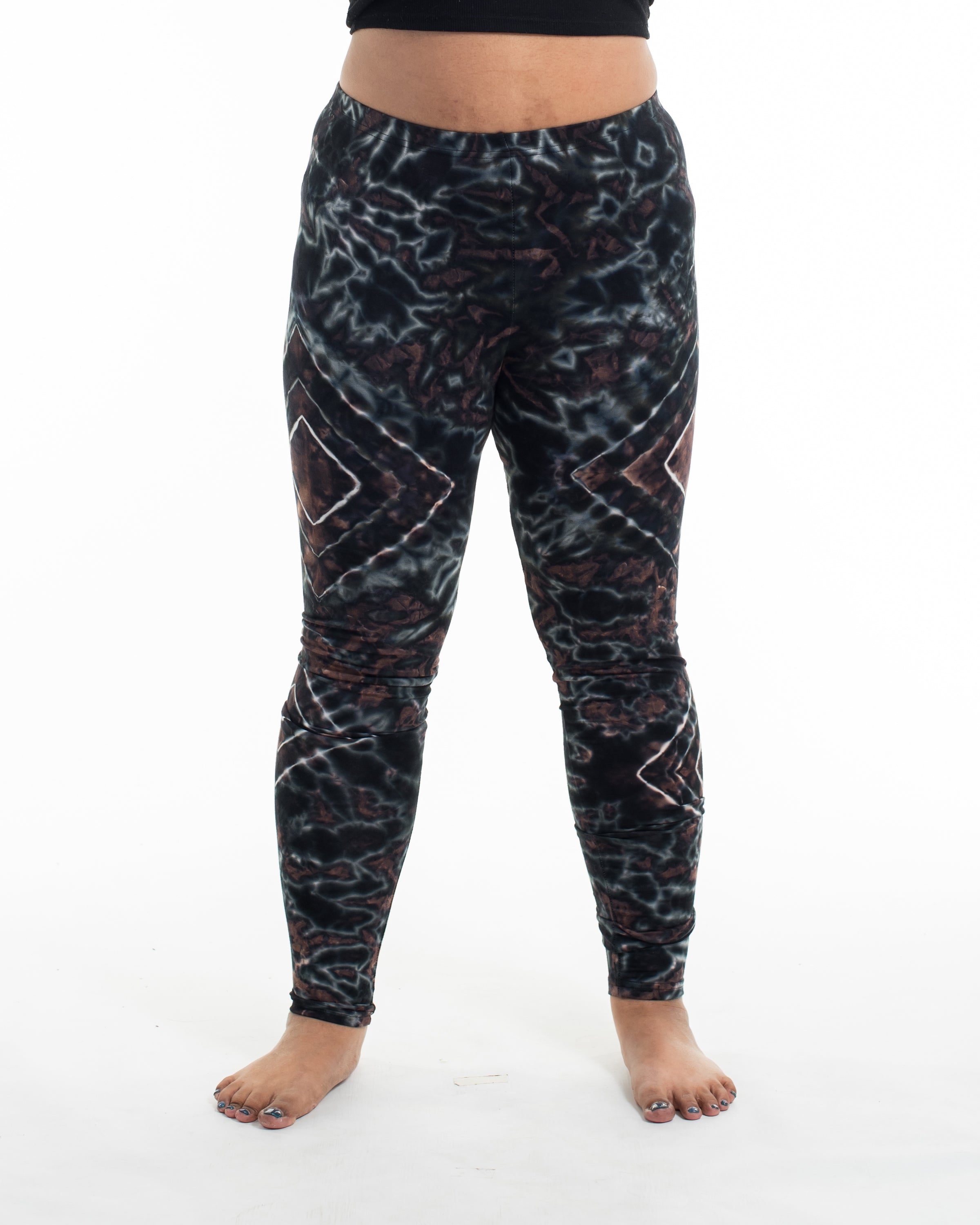 Plus Size Diamond Tie Dye Cotton Leggings in Dark Brown