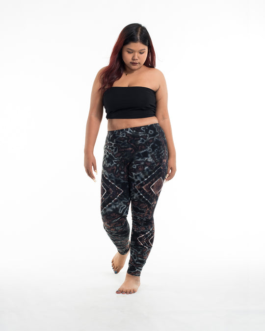 Plus Size Diamond Tie Dye Cotton Leggings in Dark Brown