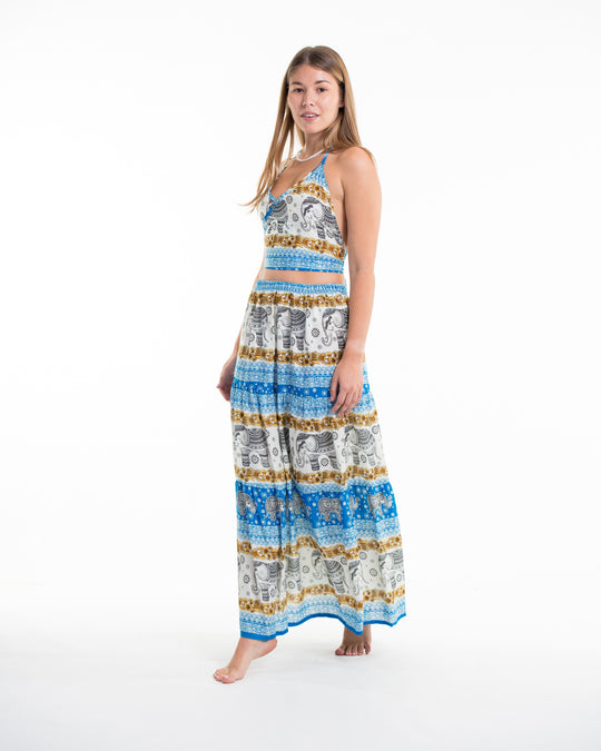 Elephant Dreams Crop Top and Long Skirt in Blue