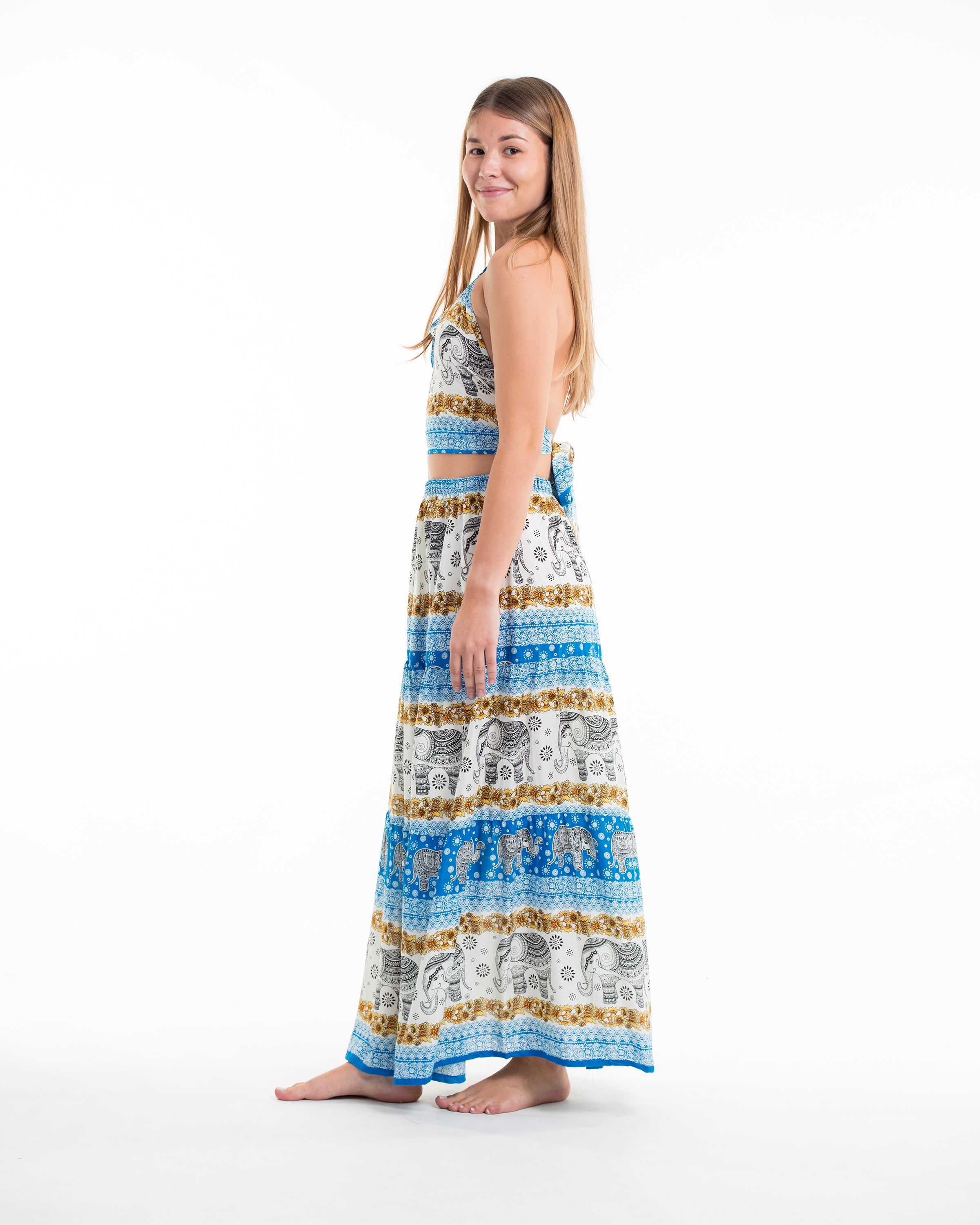 Elephant Dreams Crop Top and Long Skirt in Blue