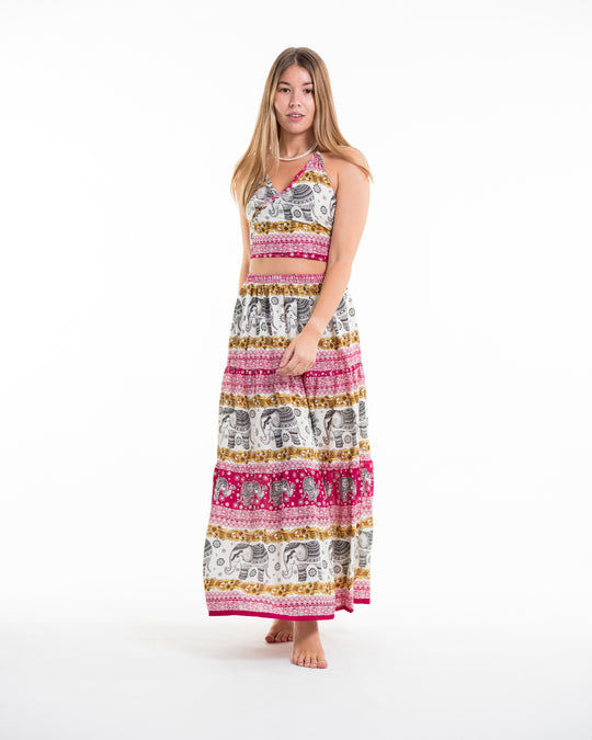 Elephant Dreams Crop Top and Long Skirt in Pink