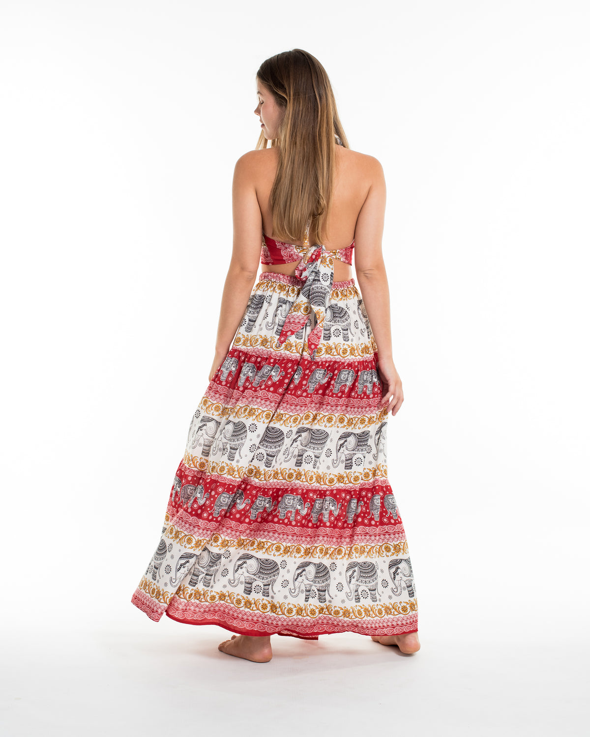 Elephant Dreams Crop Top and Long Skirt in Red