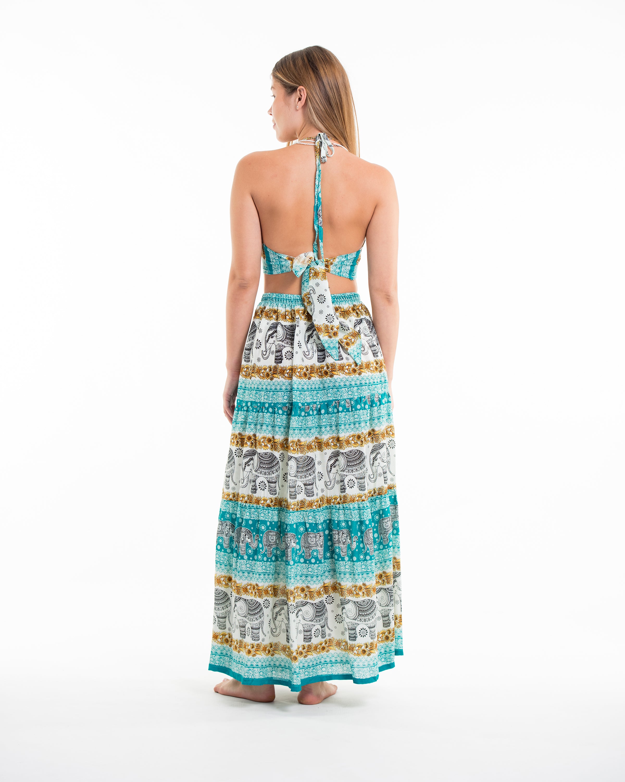 Elephant Dreams Crop Top and Long Skirt in Turquoise