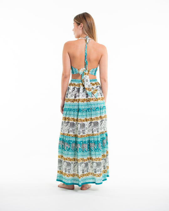 Elephant Dreams Crop Top and Long Skirt in Turquoise