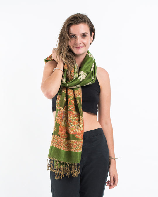 Nepal Elephant Pashmina Shawl Scarf in Green