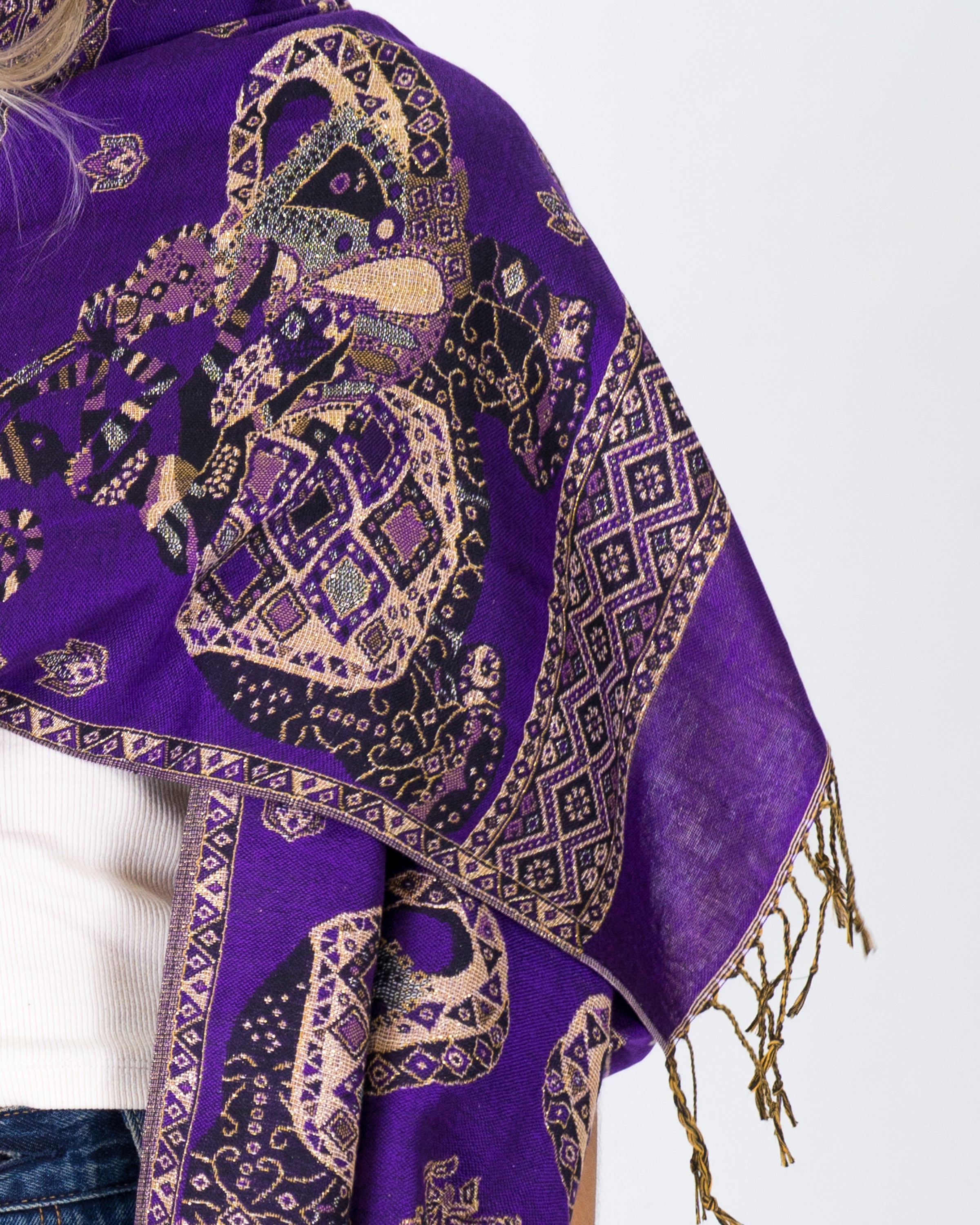 Nepal Elephant Pashmina Shawl Scarf in Purple