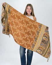 Nepal Floral Paisley Pashmina Shawl Scarf in Gold