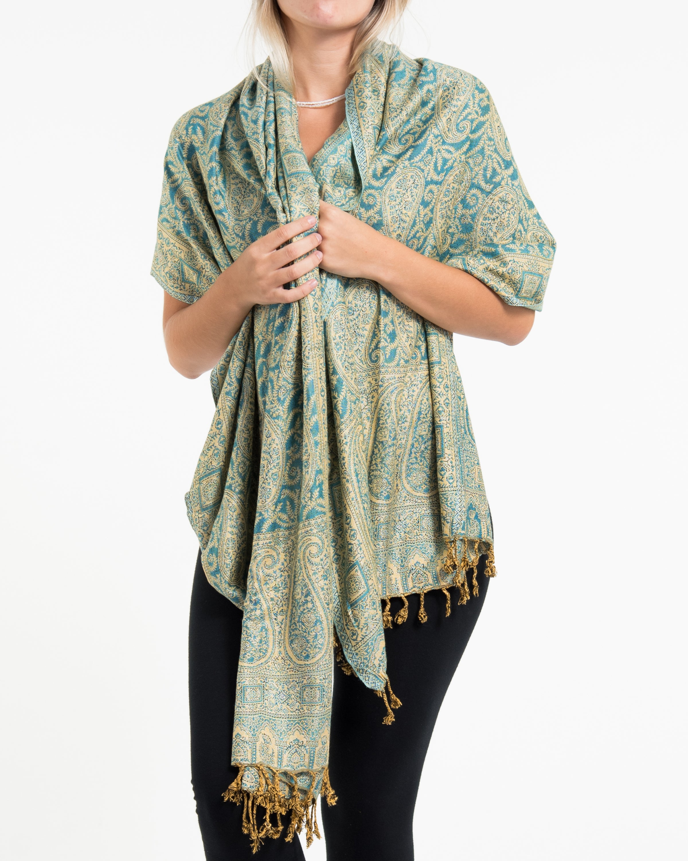Indian Traditional Paisley Pashmina Shawl Scarf in Blue