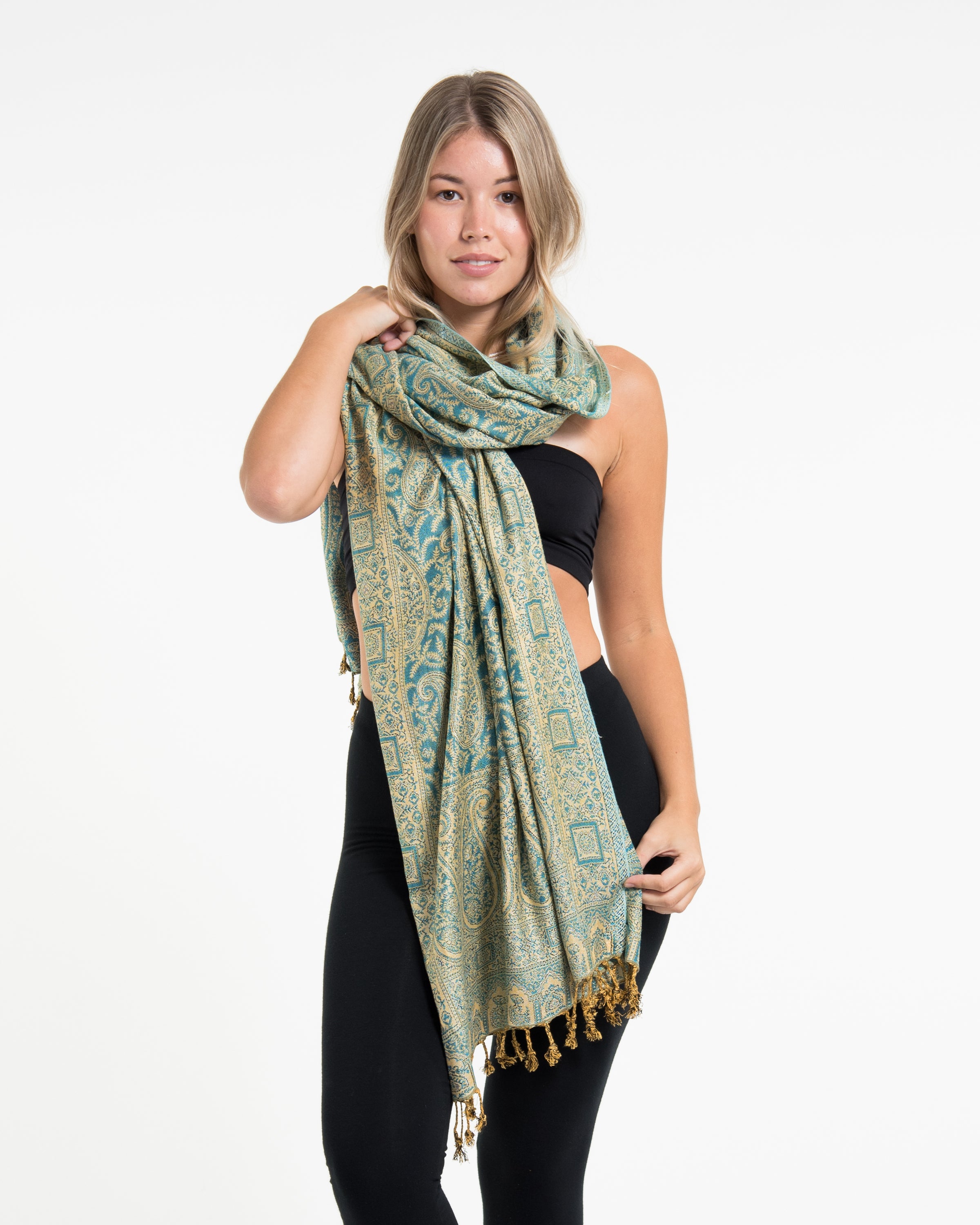 Indian Traditional Paisley Pashmina Shawl Scarf in Blue