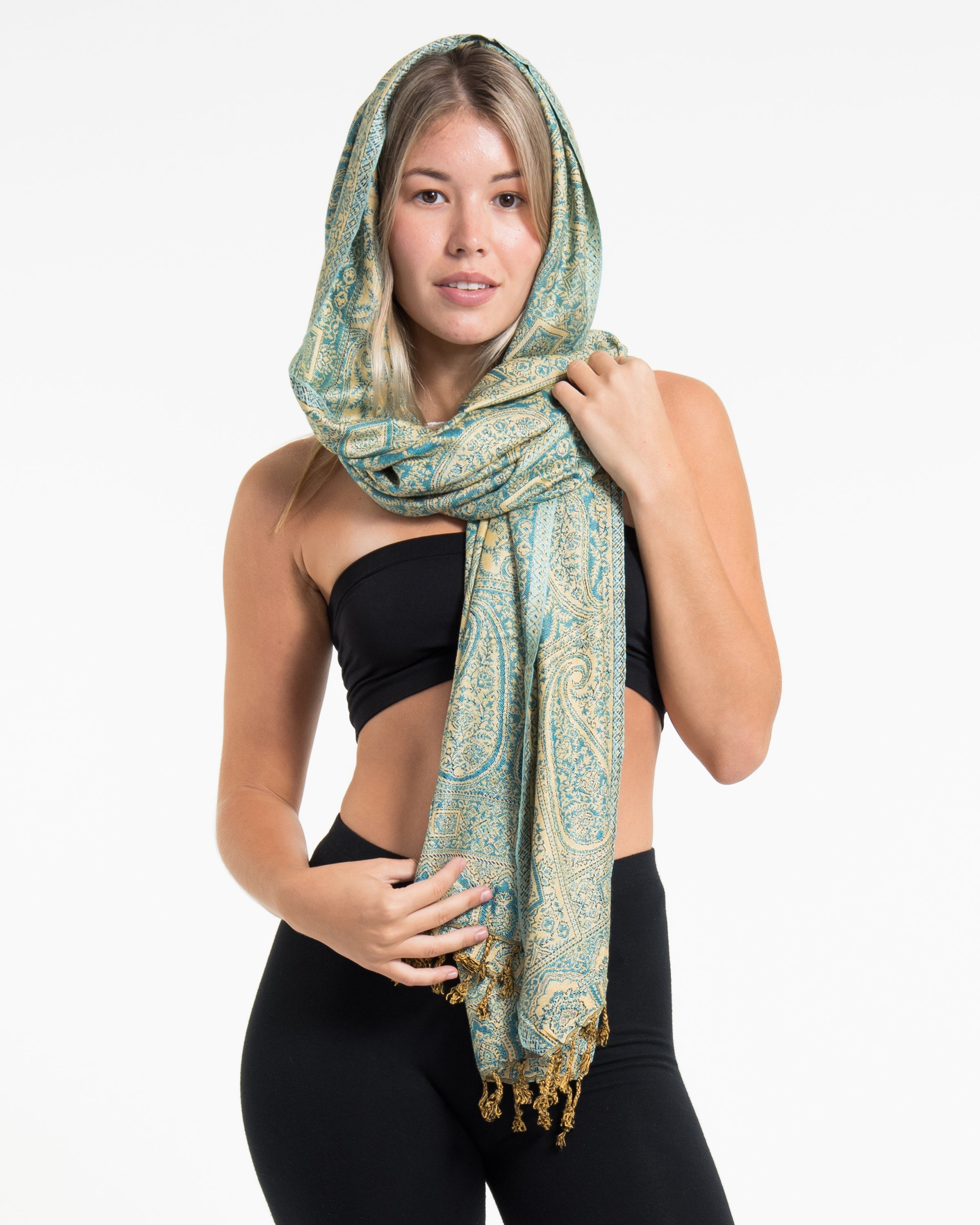 Indian Traditional Paisley Pashmina Shawl Scarf in Blue