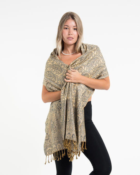 Indian Traditional Paisley Pashmina Shawl Scarf in Gray
