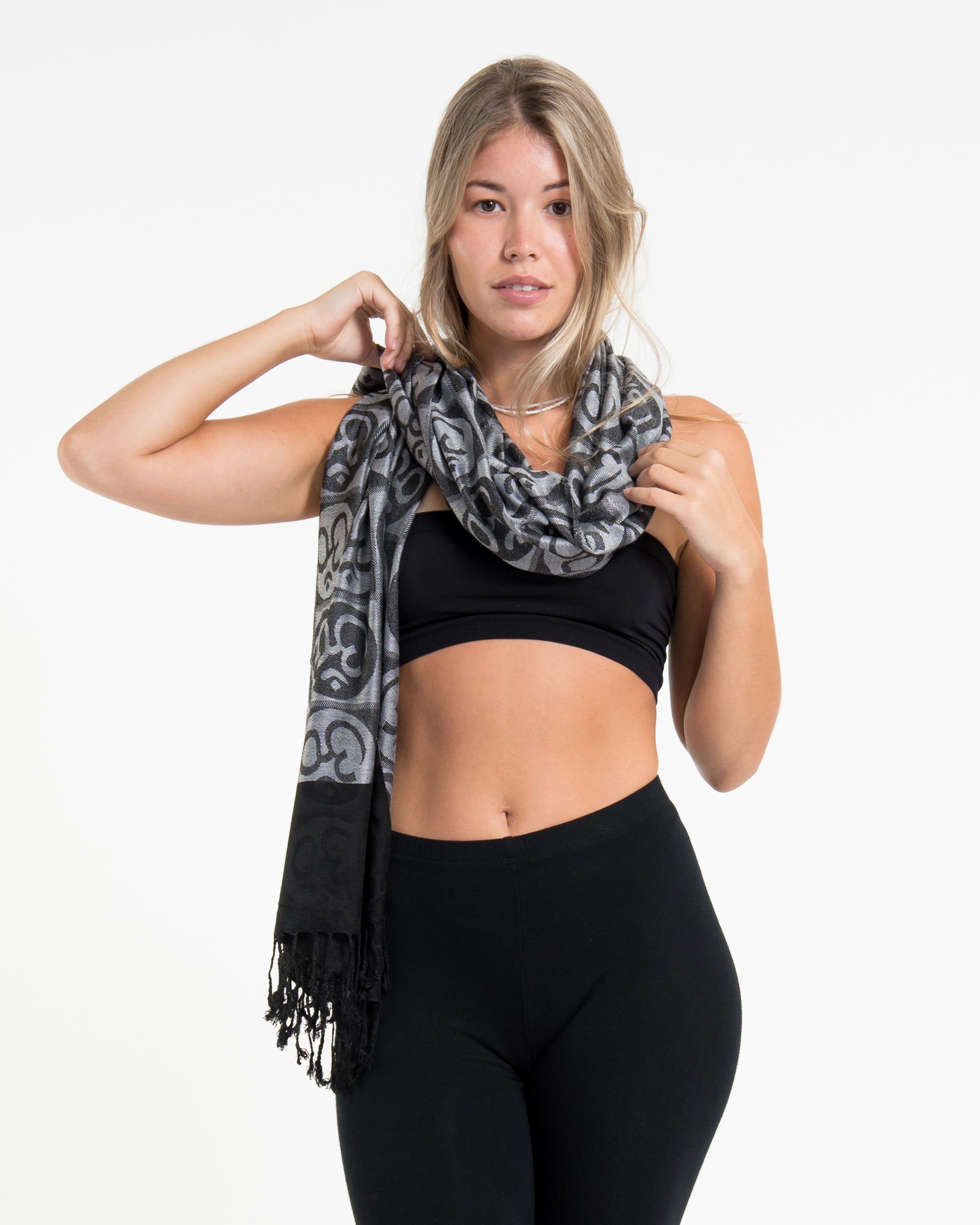 Indian Traditional Om Pashmina Shawl Scarf in Black