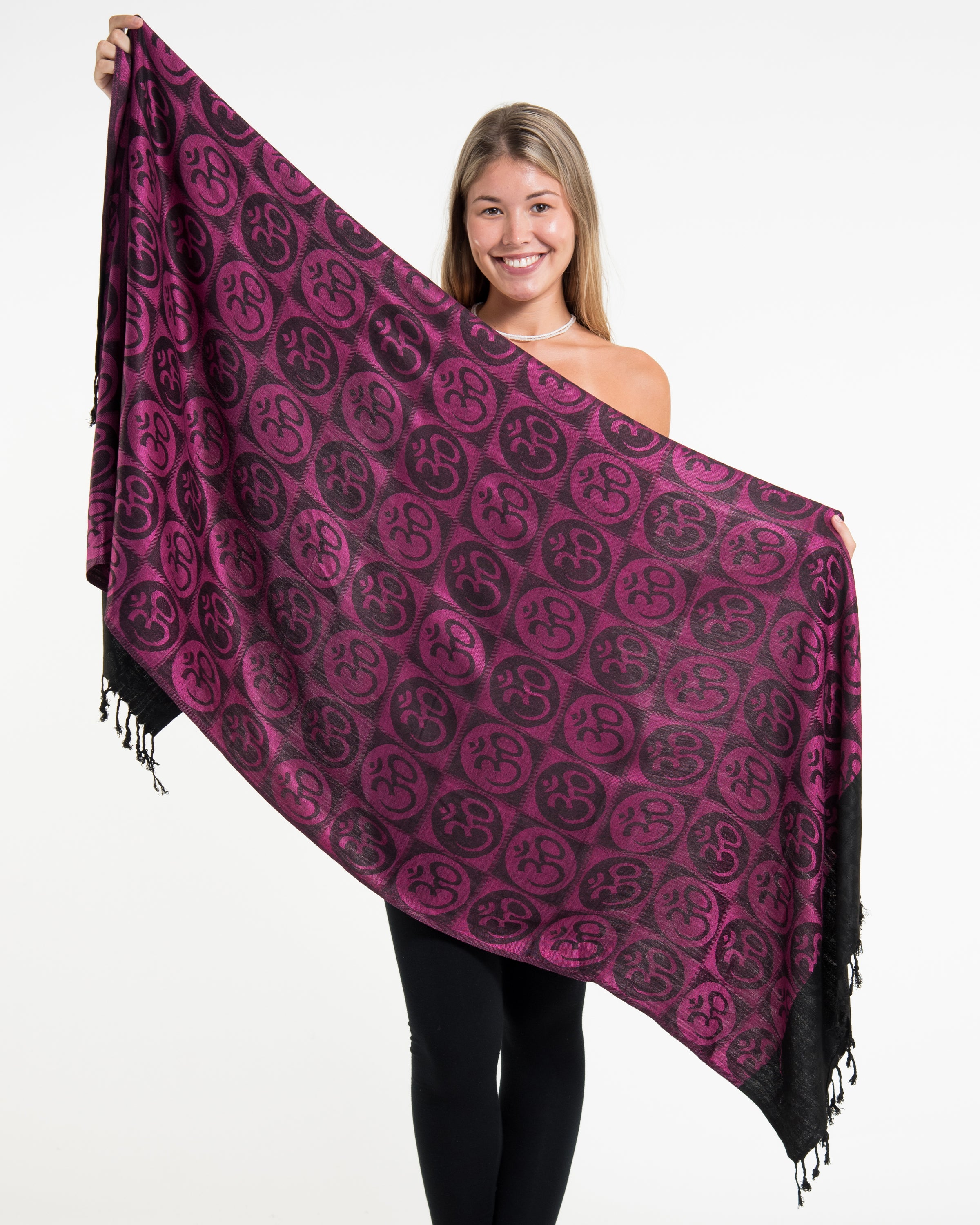 Indian Traditional Om Pashmina Shawl Scarf in Pink