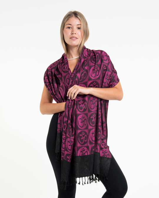 Indian Traditional Om Pashmina Shawl Scarf in Pink