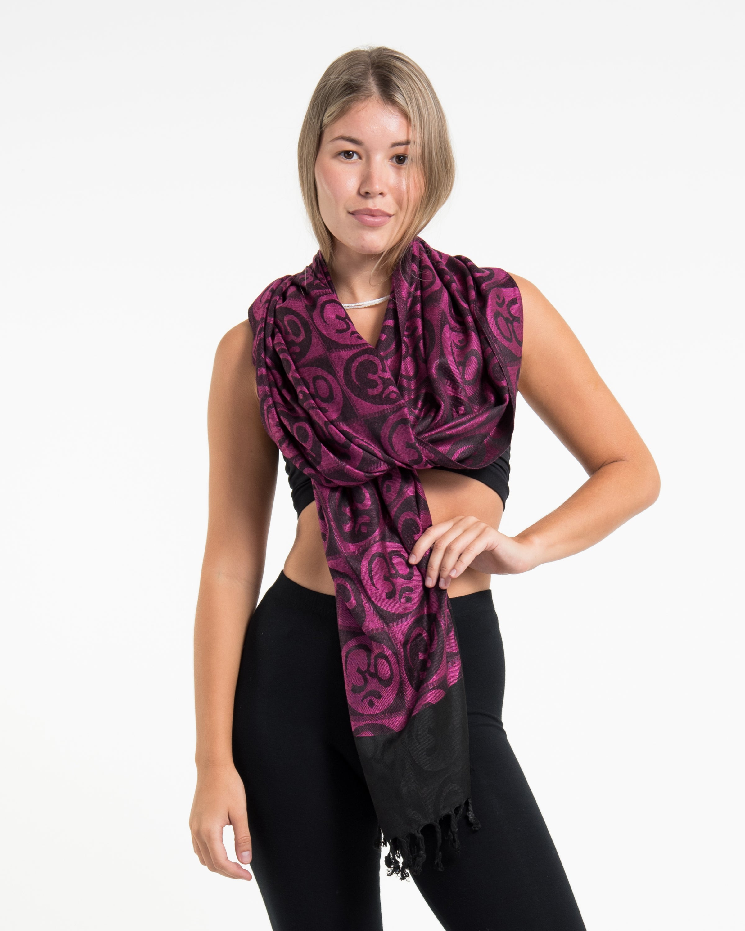 Indian Traditional Om Pashmina Shawl Scarf in Pink