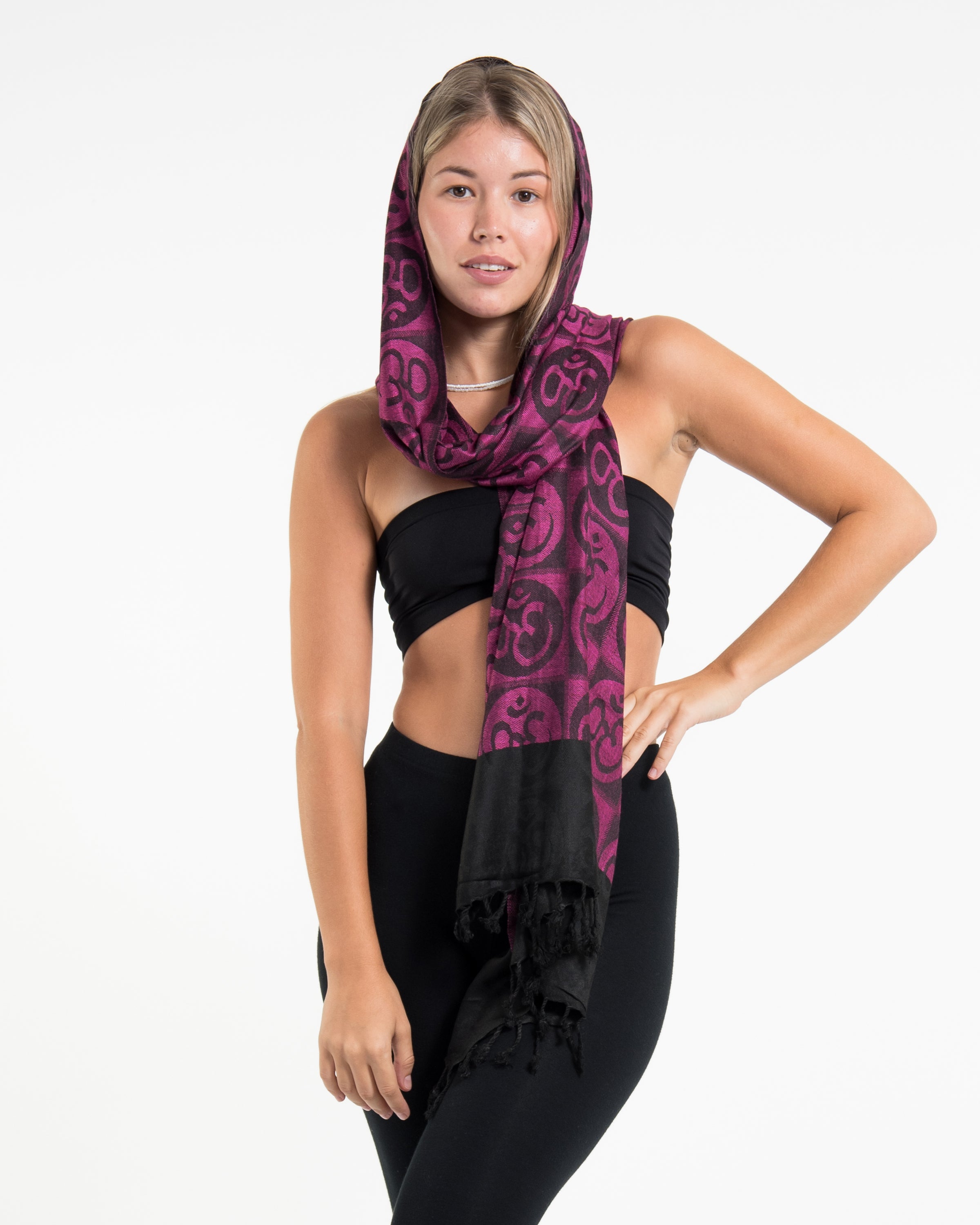Indian Traditional Om Pashmina Shawl Scarf in Pink