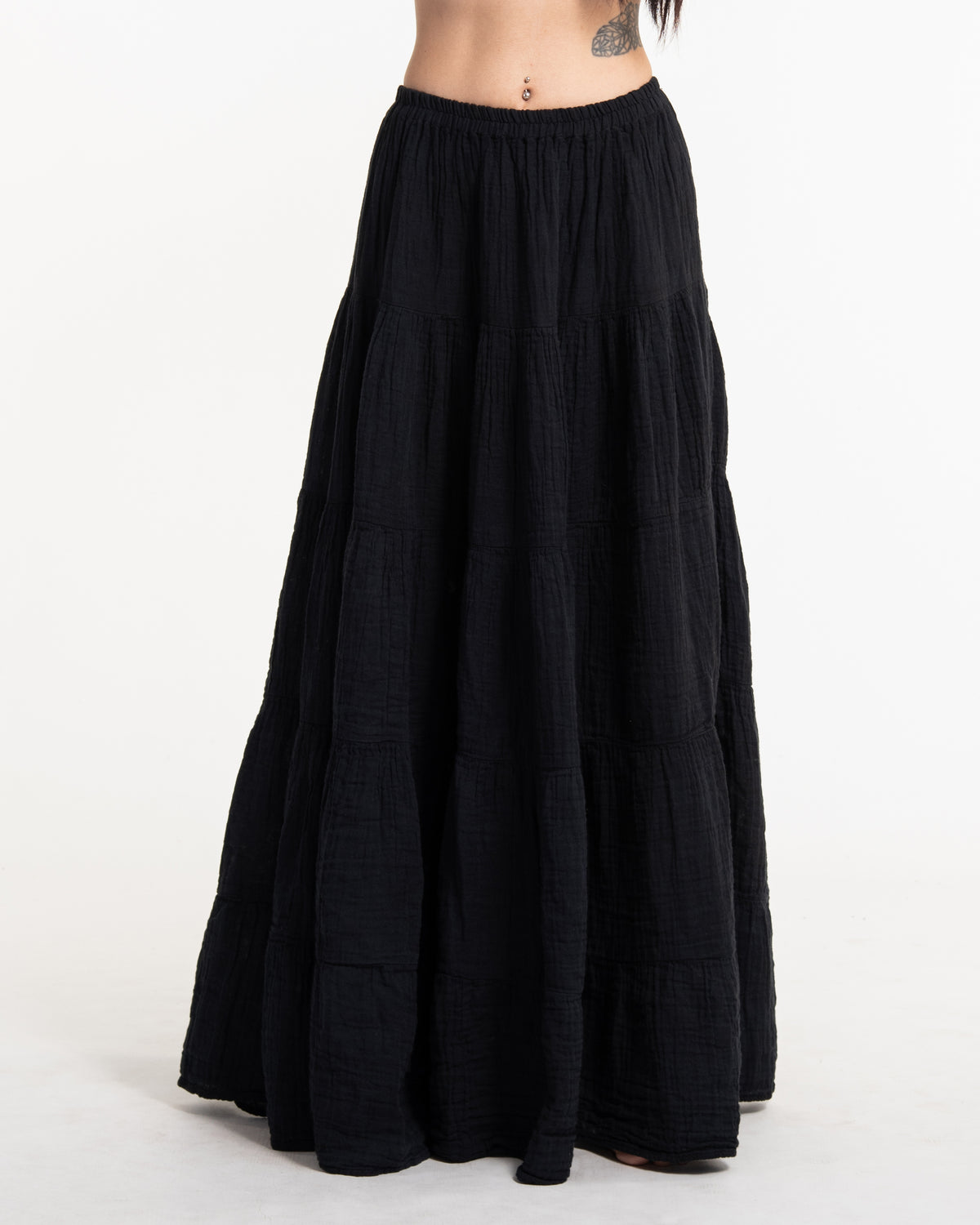 Women's Crinkled Cotton Maxi Skirt in Black