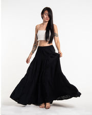Women's Crinkled Cotton Maxi Skirt in Black