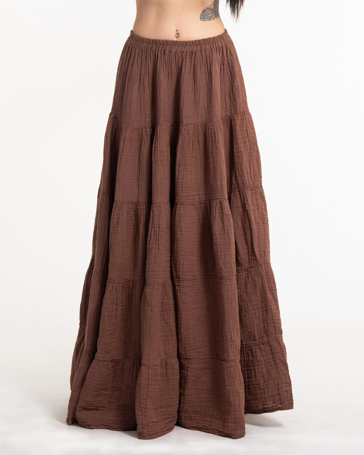 Women's Crinkled Cotton Maxi Skirt in Brown
