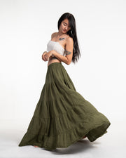 Women's Crinkled Cotton Maxi Skirt in Green