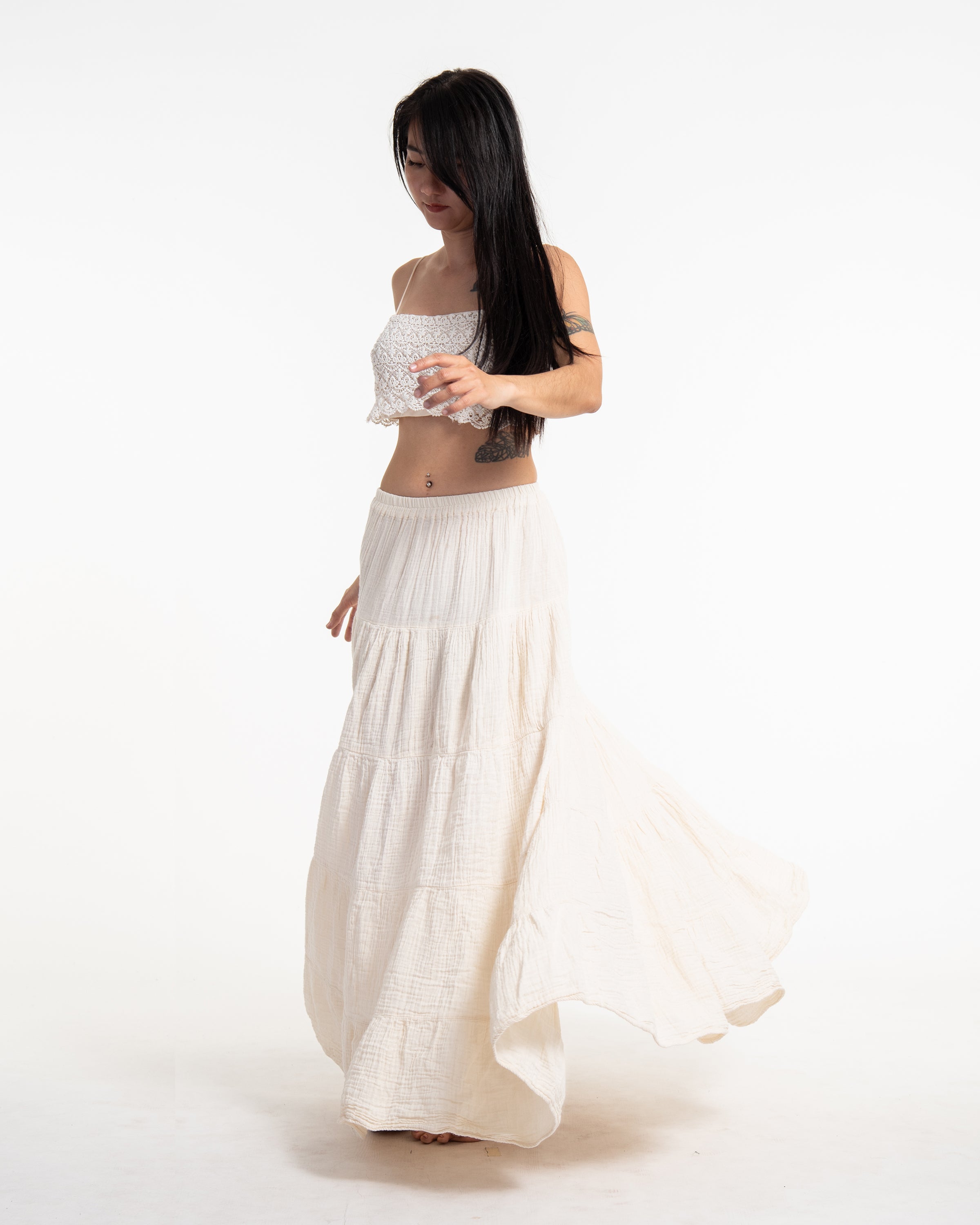Women's Double Gauze Cotton Maxi Skirt in Off White