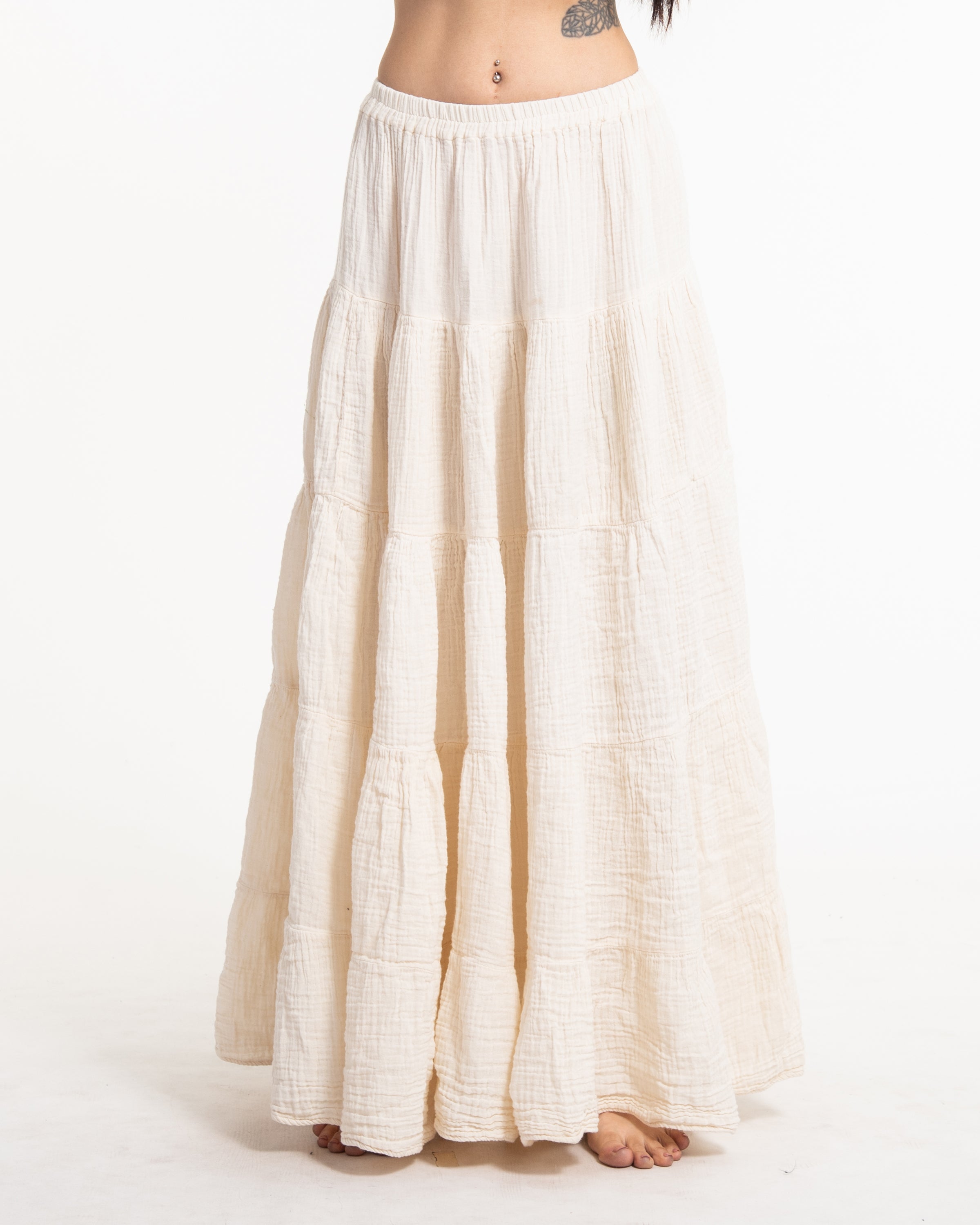 Women's Double Gauze Cotton Maxi Skirt in Off White