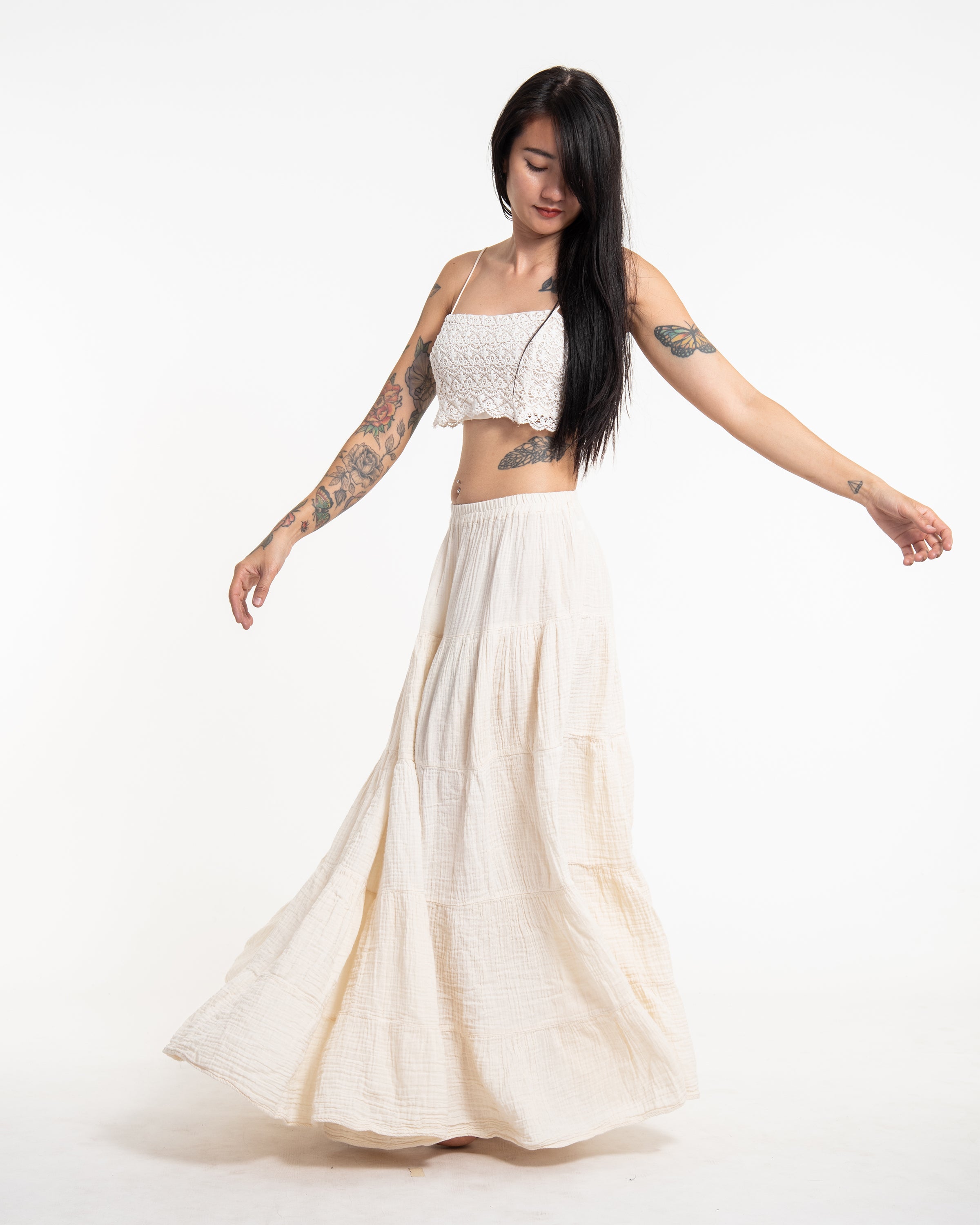 Women's Double Gauze Cotton Maxi Skirt in Off White