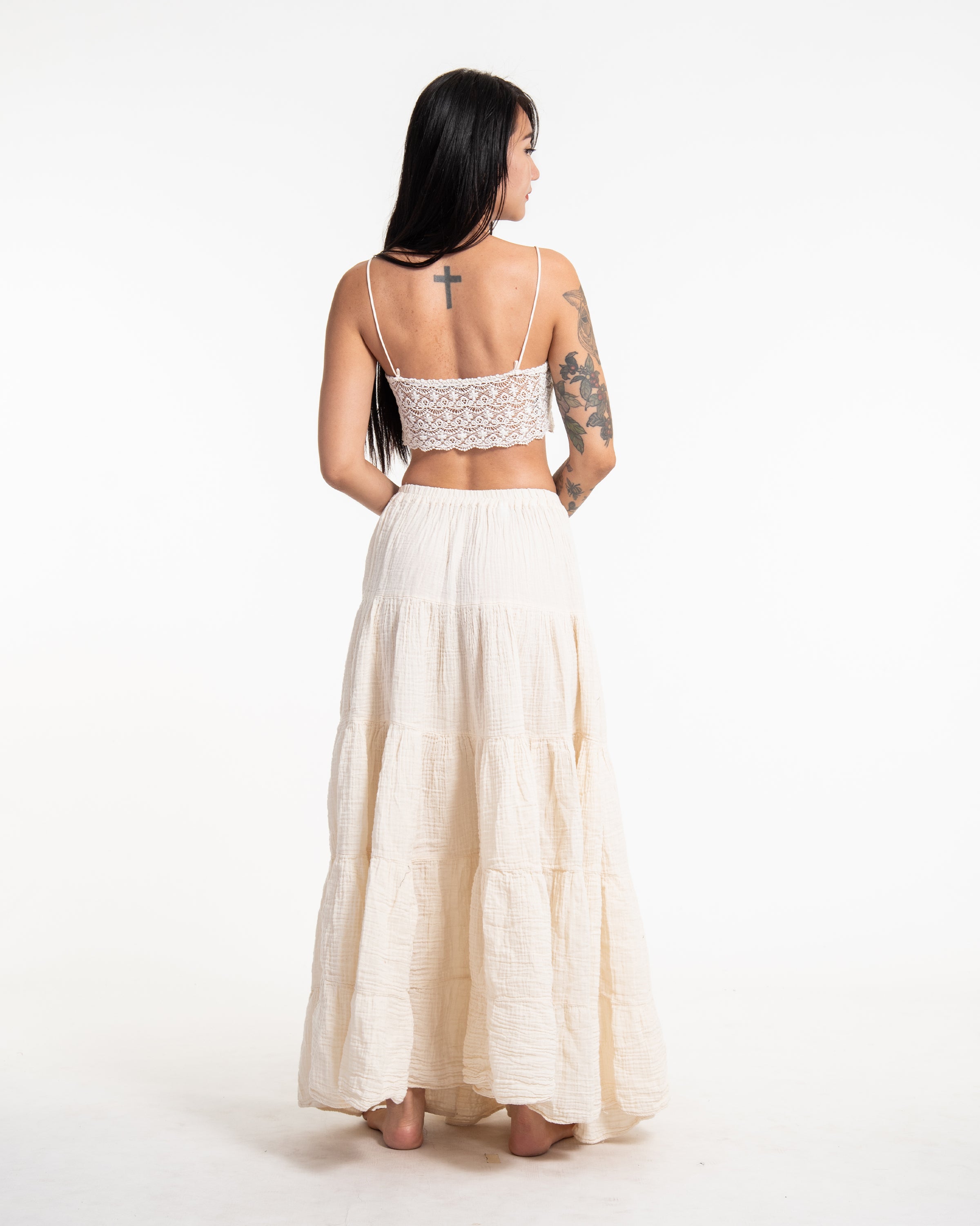Women's Double Gauze Cotton Maxi Skirt in Off White