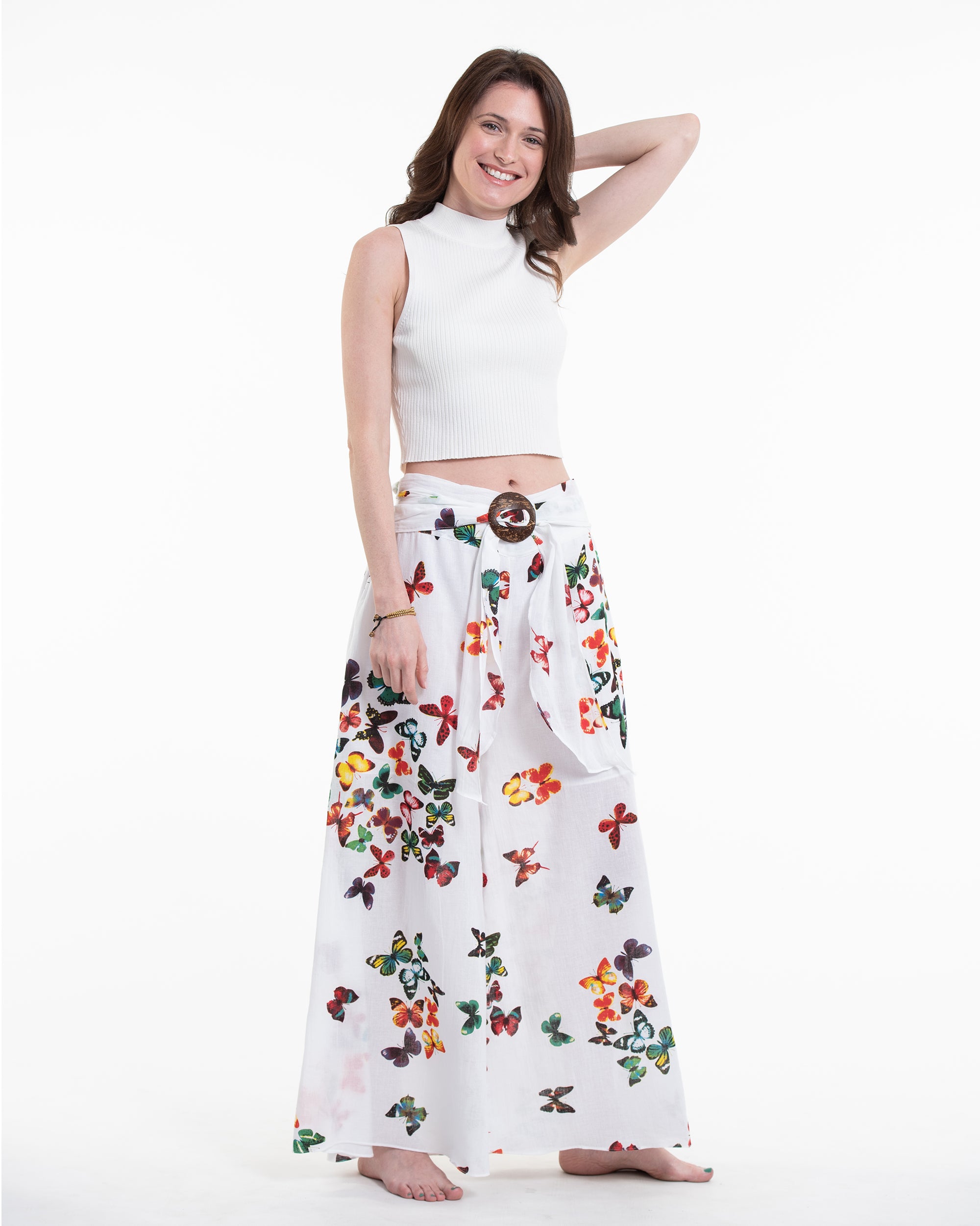 Women's Thai Harem Palazzo Pants in Butterflies Orange