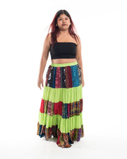 Plus Size Patchwork Long Skirt in Lime Green