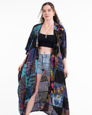 Tie Dye Patchwork Long Kimono Robe 01