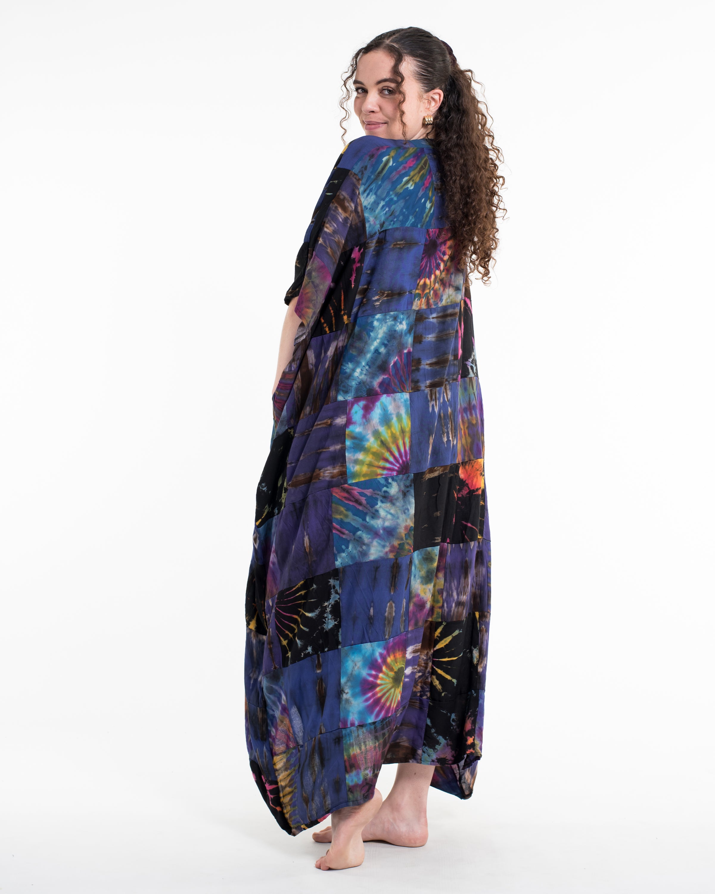 Tie Dye Patchwork Long Kimono Robe 01