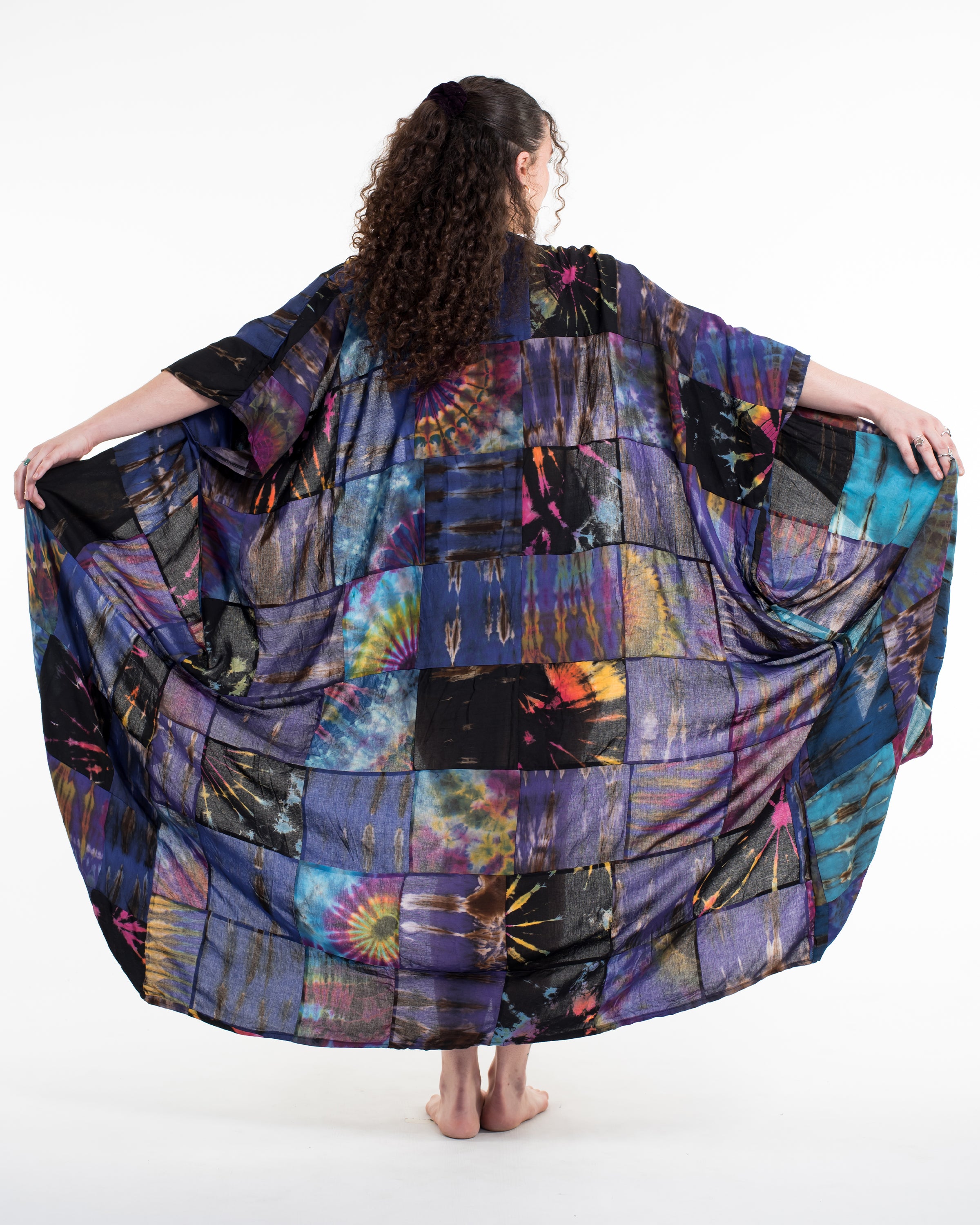 Tie Dye Patchwork Long Kimono Robe 01