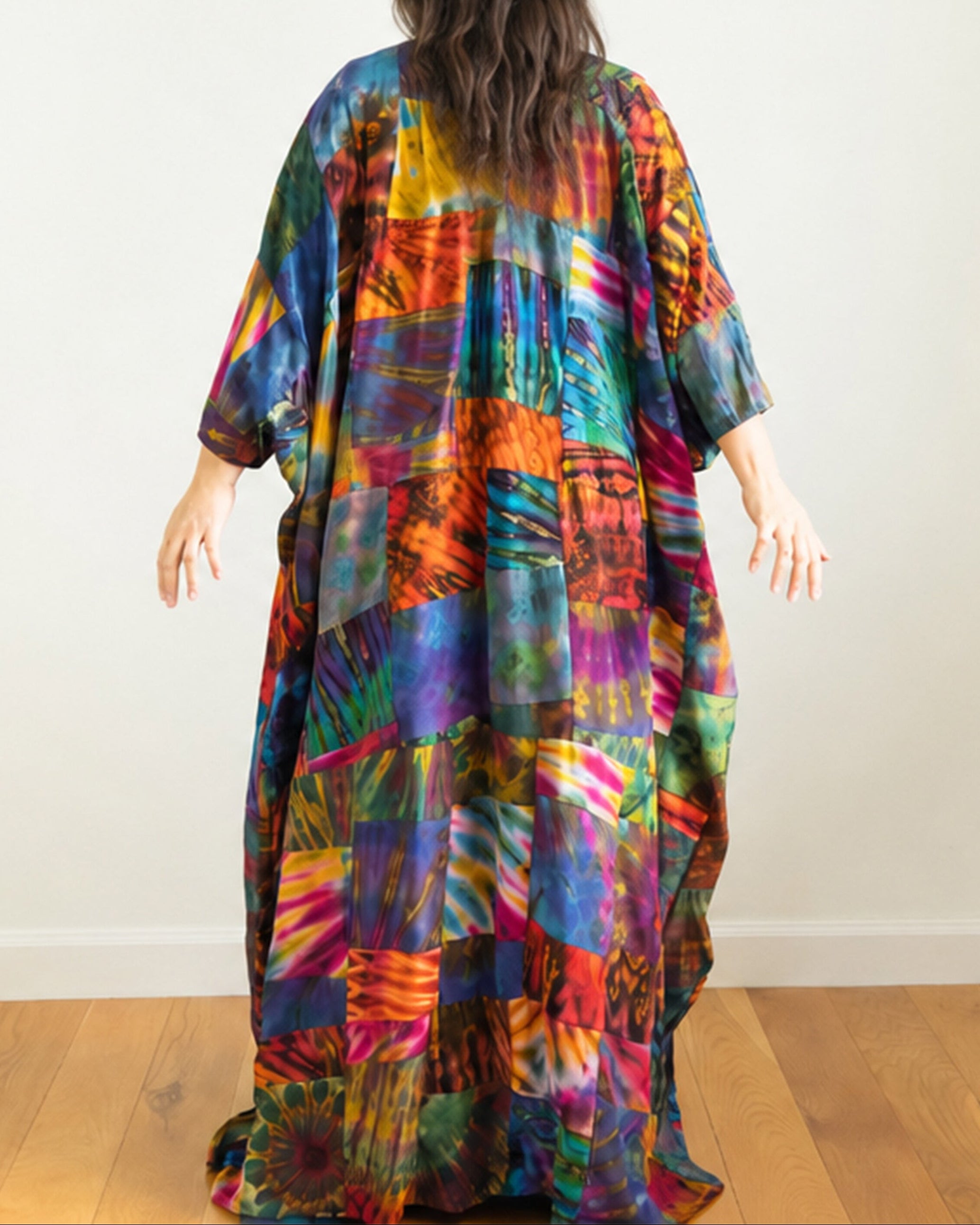 Tie Dye Patchwork Long Kimono Robe 02