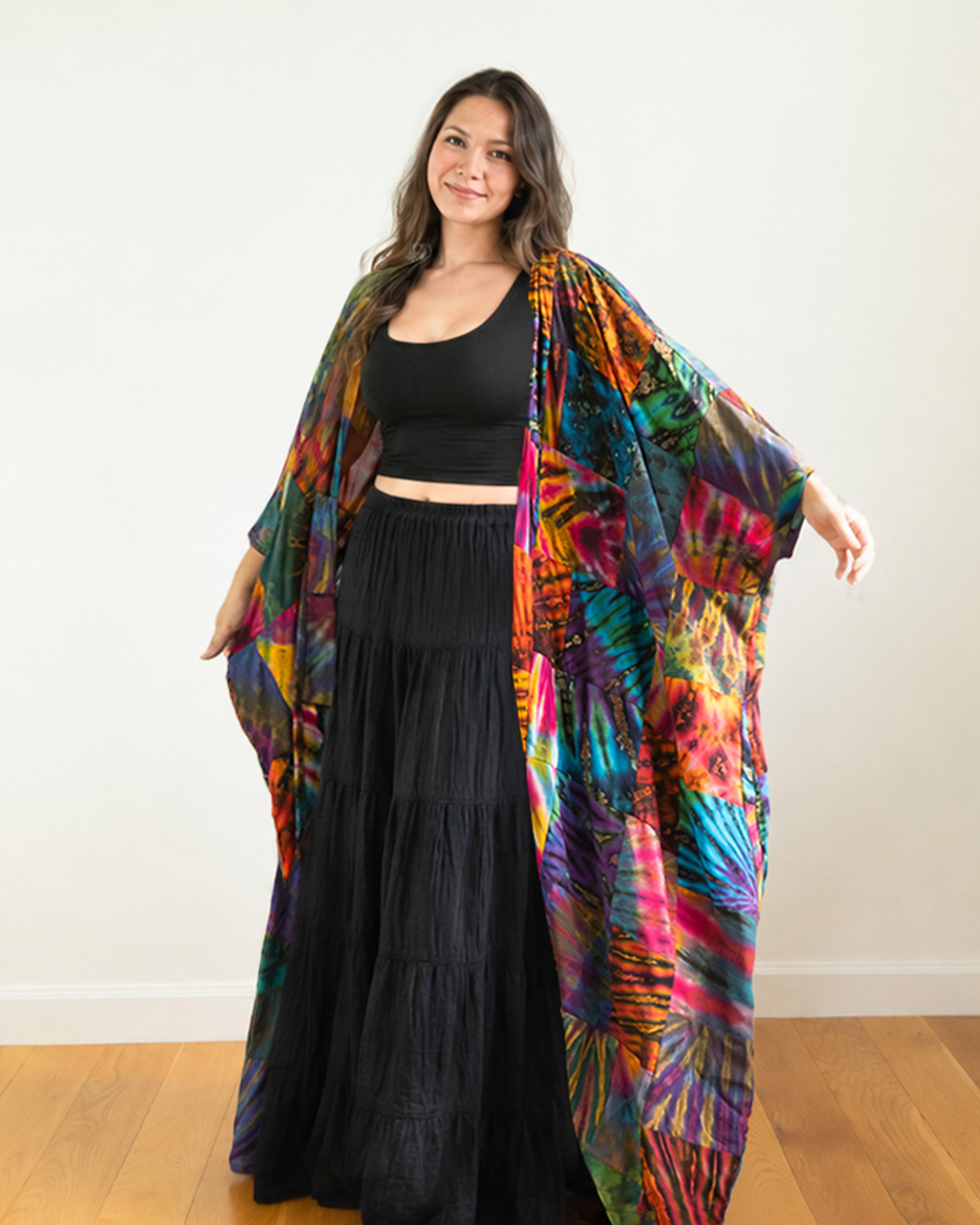 Tie Dye Patchwork Long Kimono Robe 02