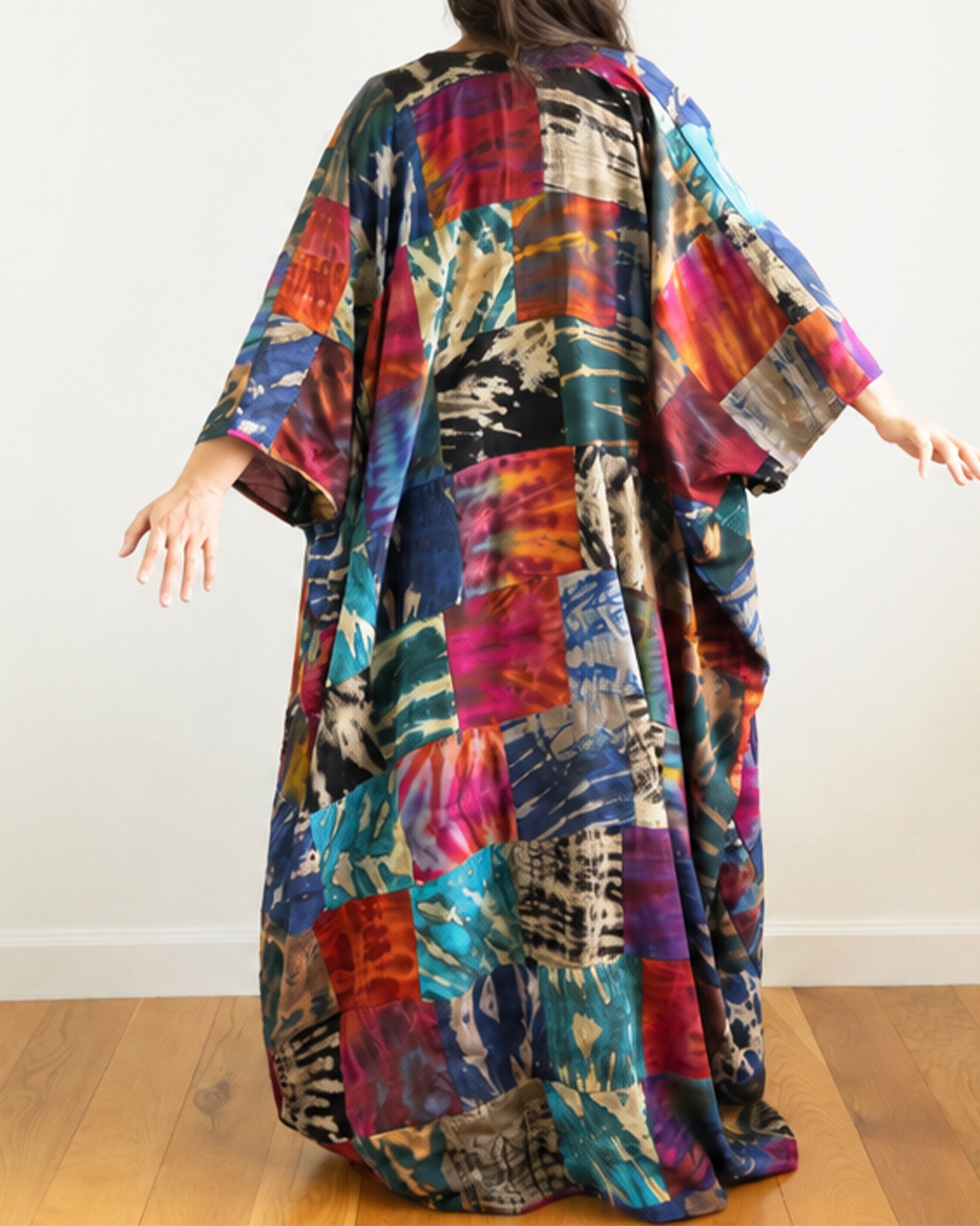 Tie Dye Patchwork Long Kimono Robe 03