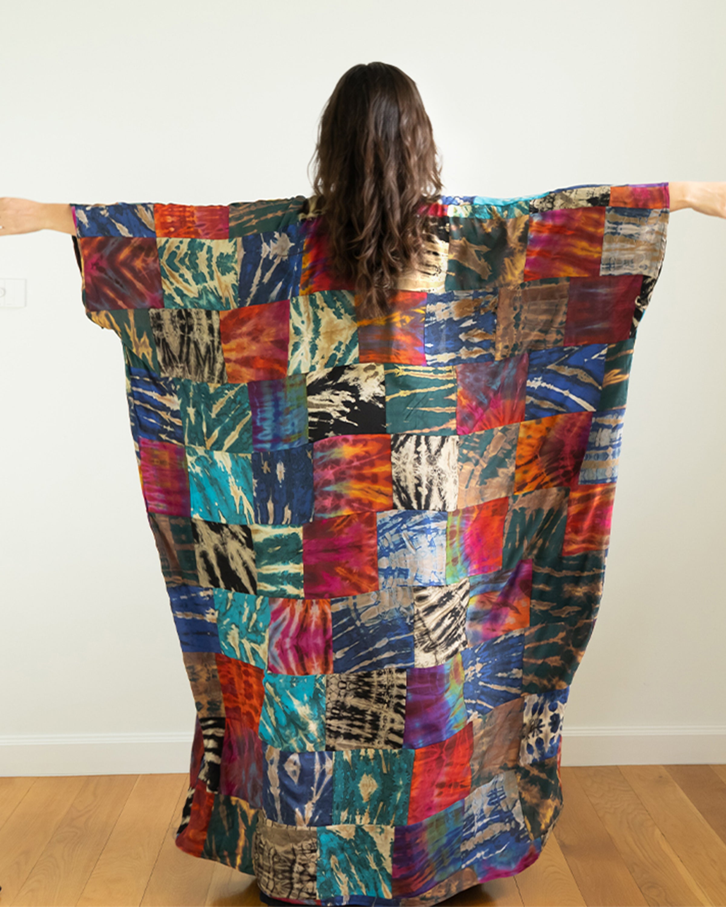 Tie Dye Patchwork Long Kimono Robe 03